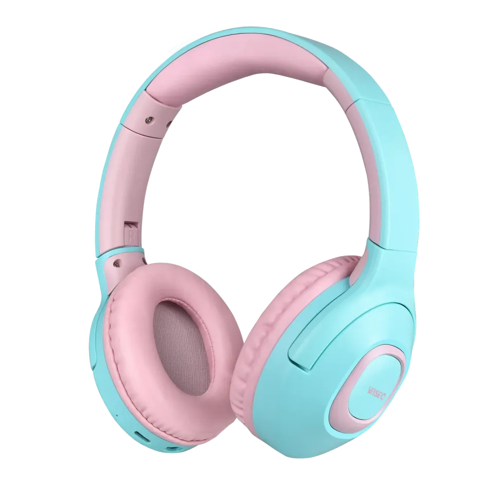 WiseQ Unbreakable Draadloze Kinderkoptelefoon Mintgroen-Roze 45 uur