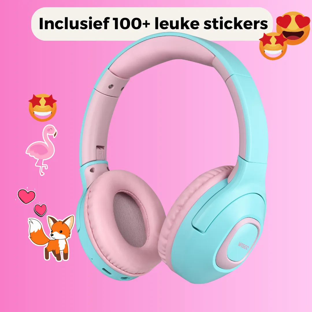 WiseQ Unbreakable Draadloze Kinderkoptelefoon Mintgroen-Roze 45 uur