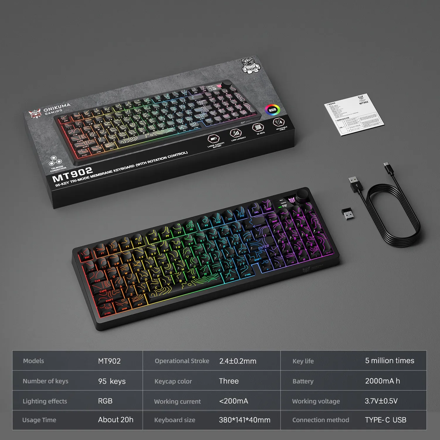 ONIKUMA MT902 gaming toetsenbord draadloos RGB
