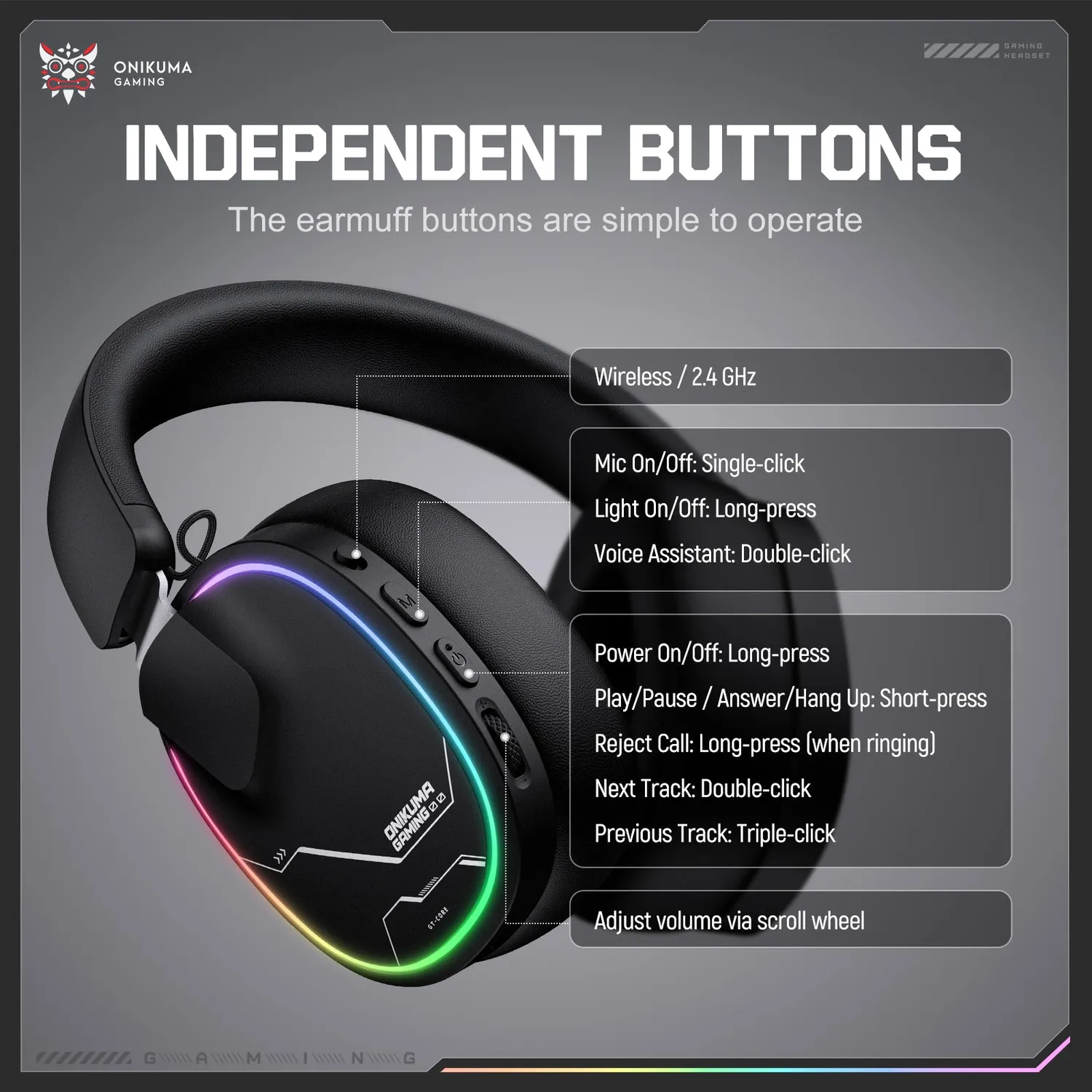 ONIKUMA GT836 gaming headset zwart 60 uur