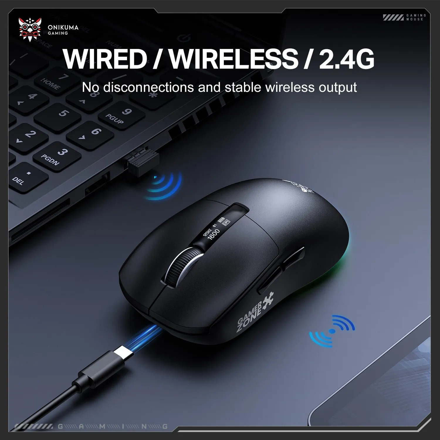 ONIKUMA DM07 gaming muis draadloos zwart 24000 DPI