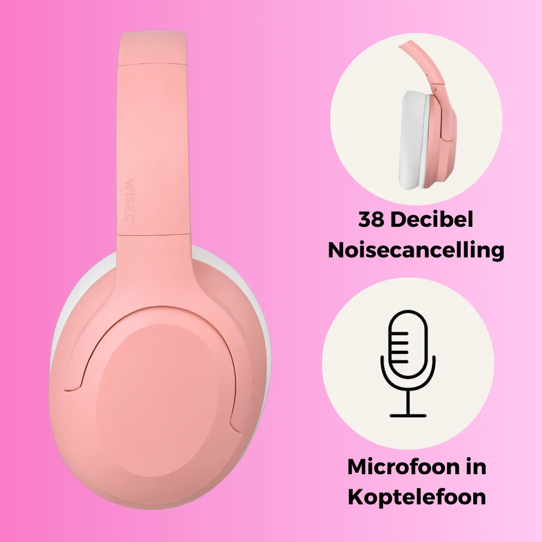WISEQ Kids ANC kinderkoptelefoon roze noise cancelling