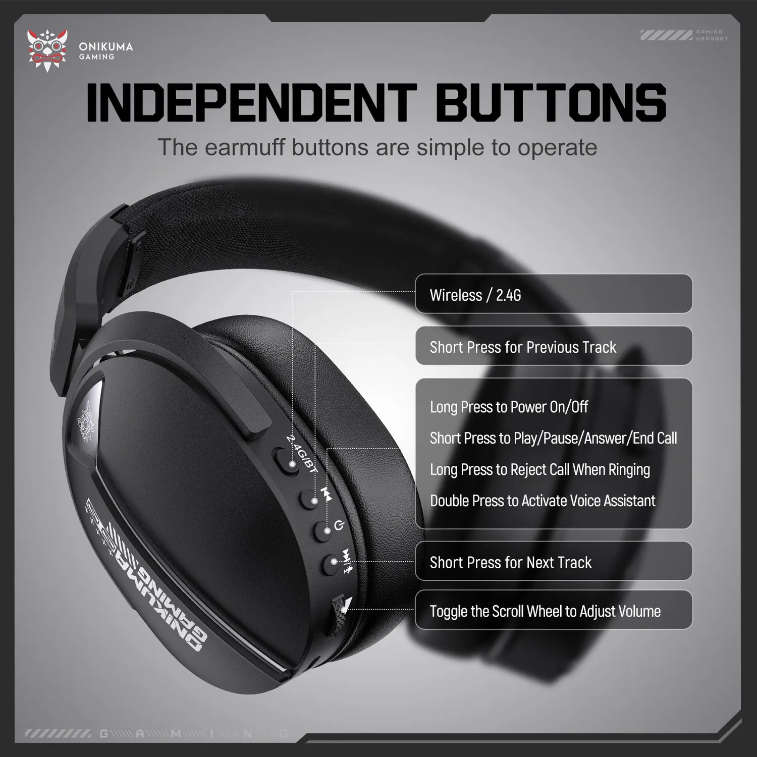 ONIKUMA GT887 gaming headset zwart 60 uur 4-modi