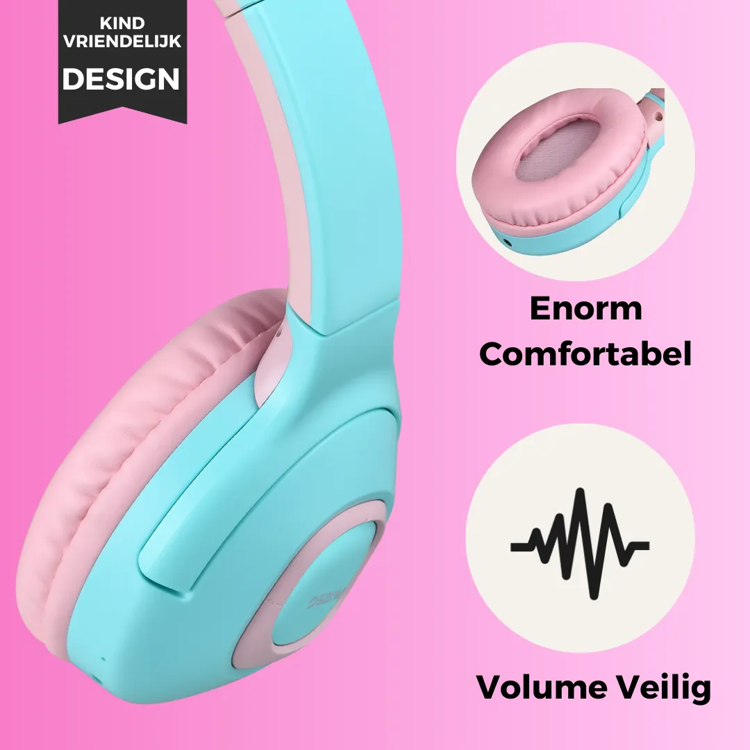 WiseQ Unbreakable Draadloze Kinderkoptelefoon Mintgroen-Roze 45 uur