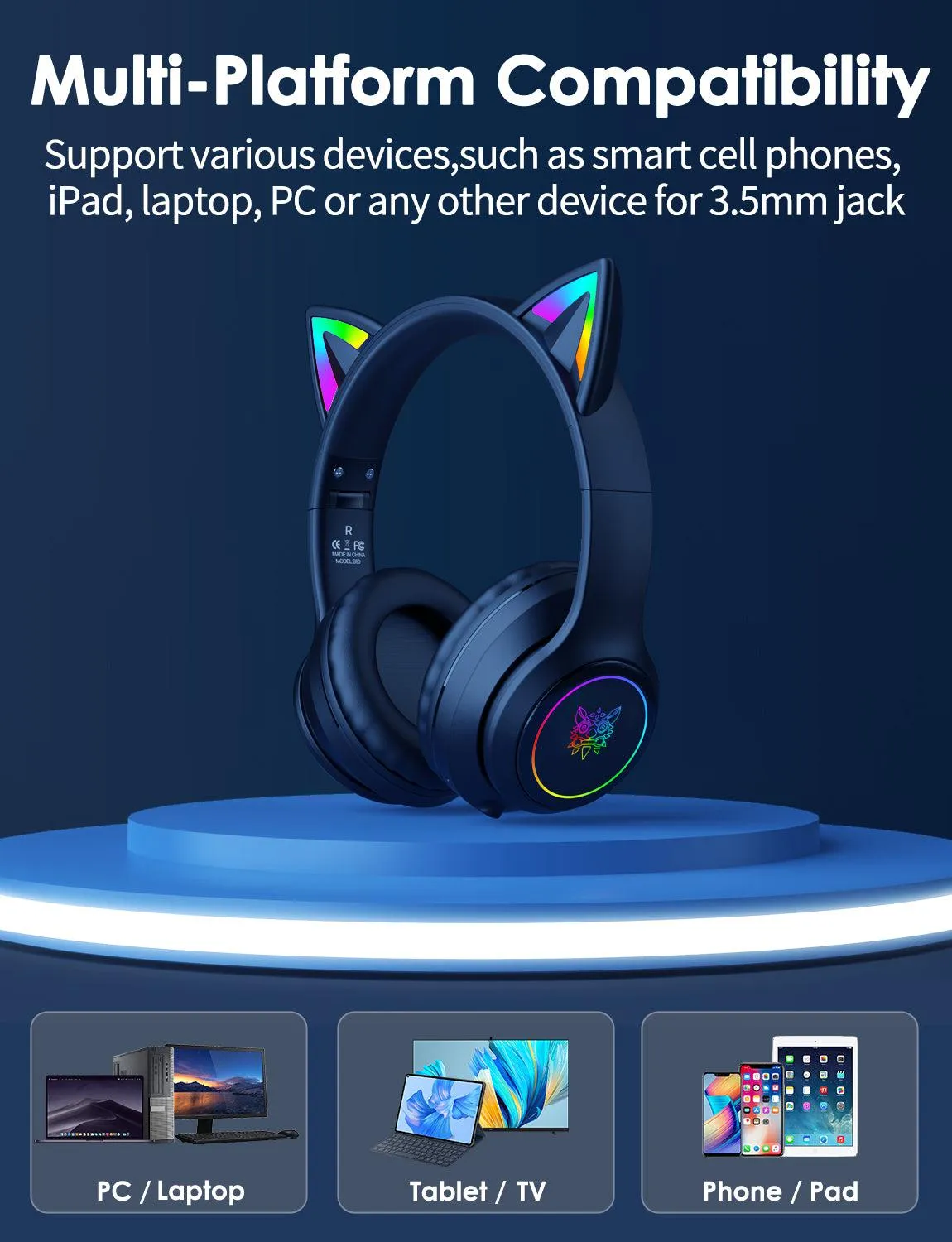 ONIKUMA B90 cat ear headset roze bluetooth