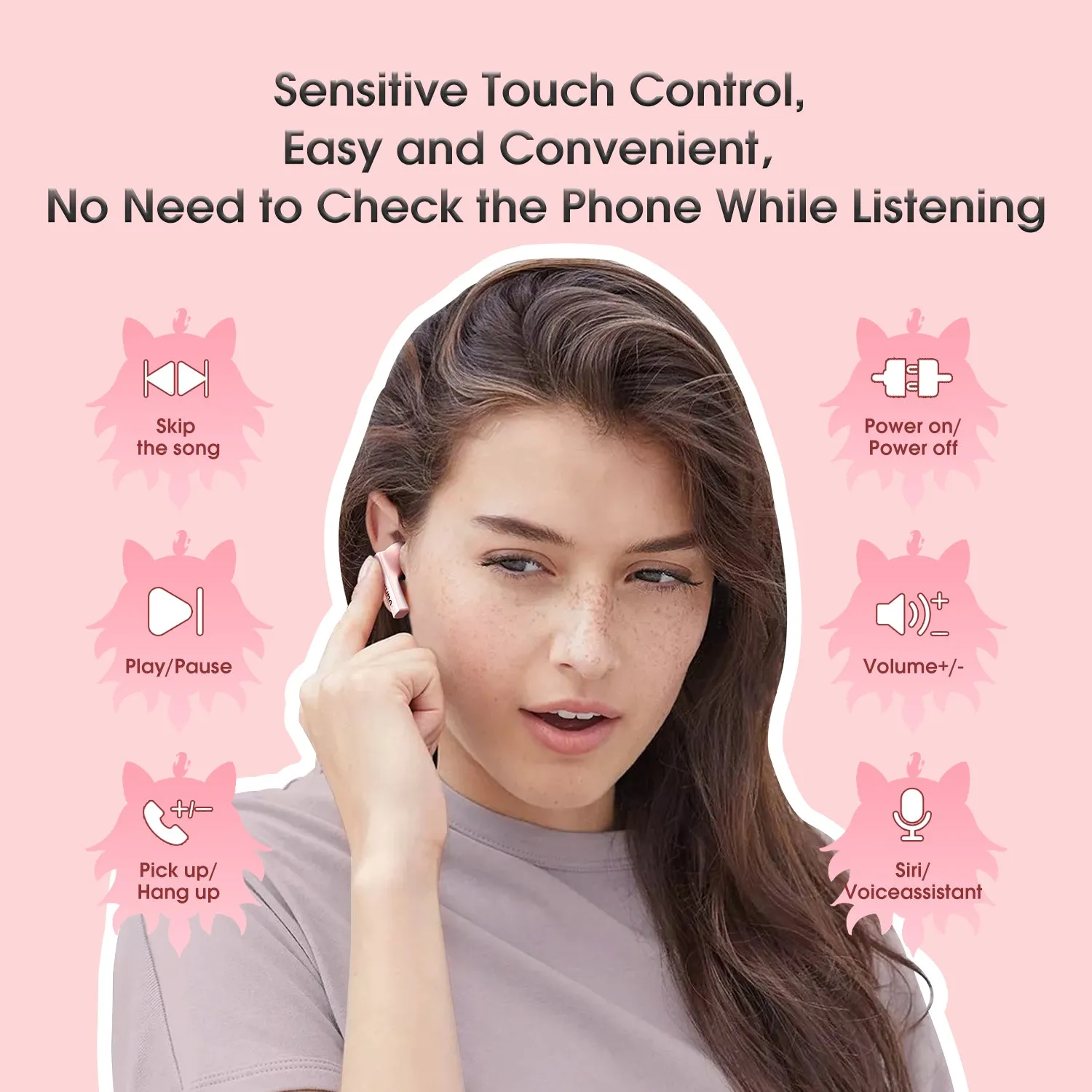 ONIKUMA T301 oordopjes draadloos roze touch control