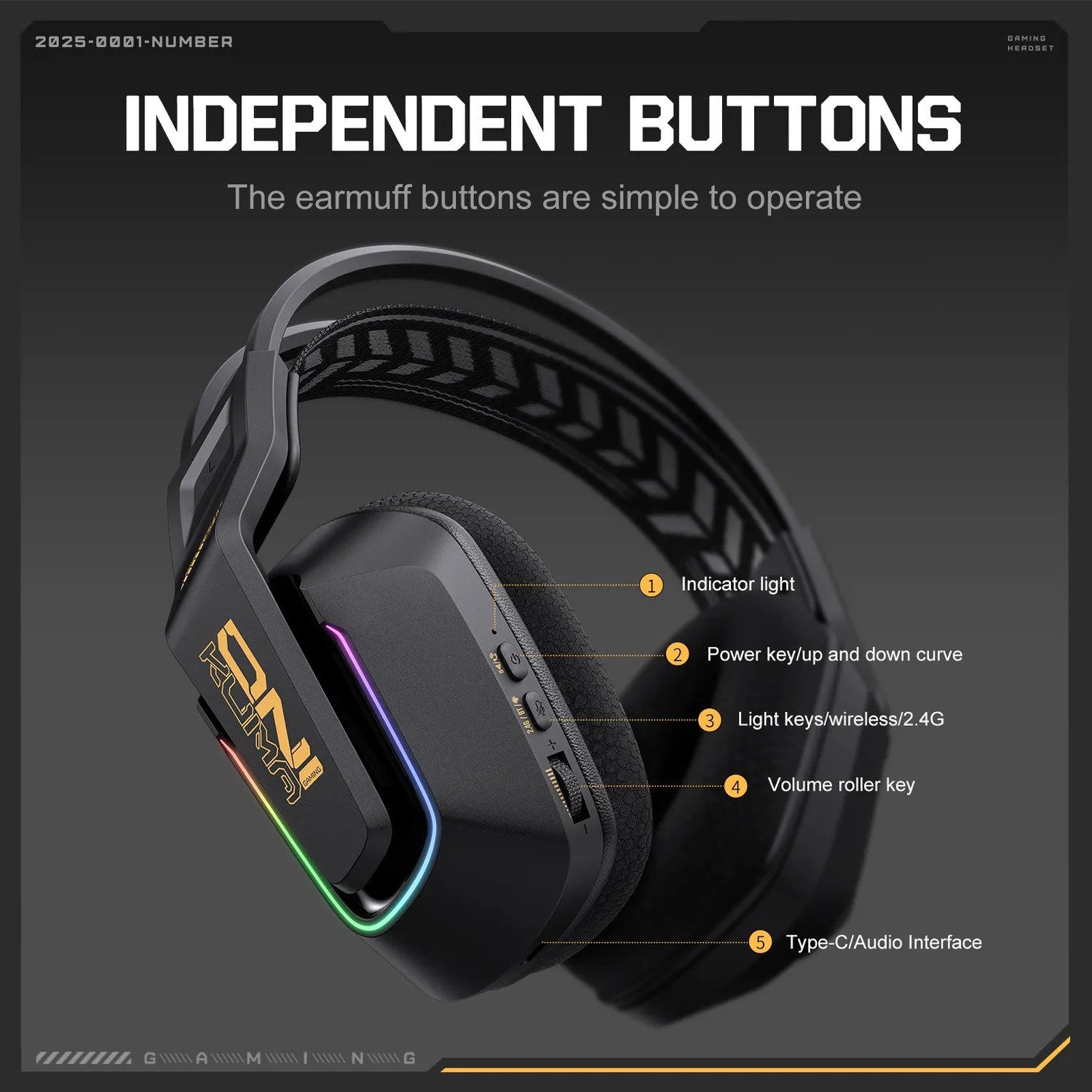 ONIKUMA GT828 gaming headset zwart draadloos 55H