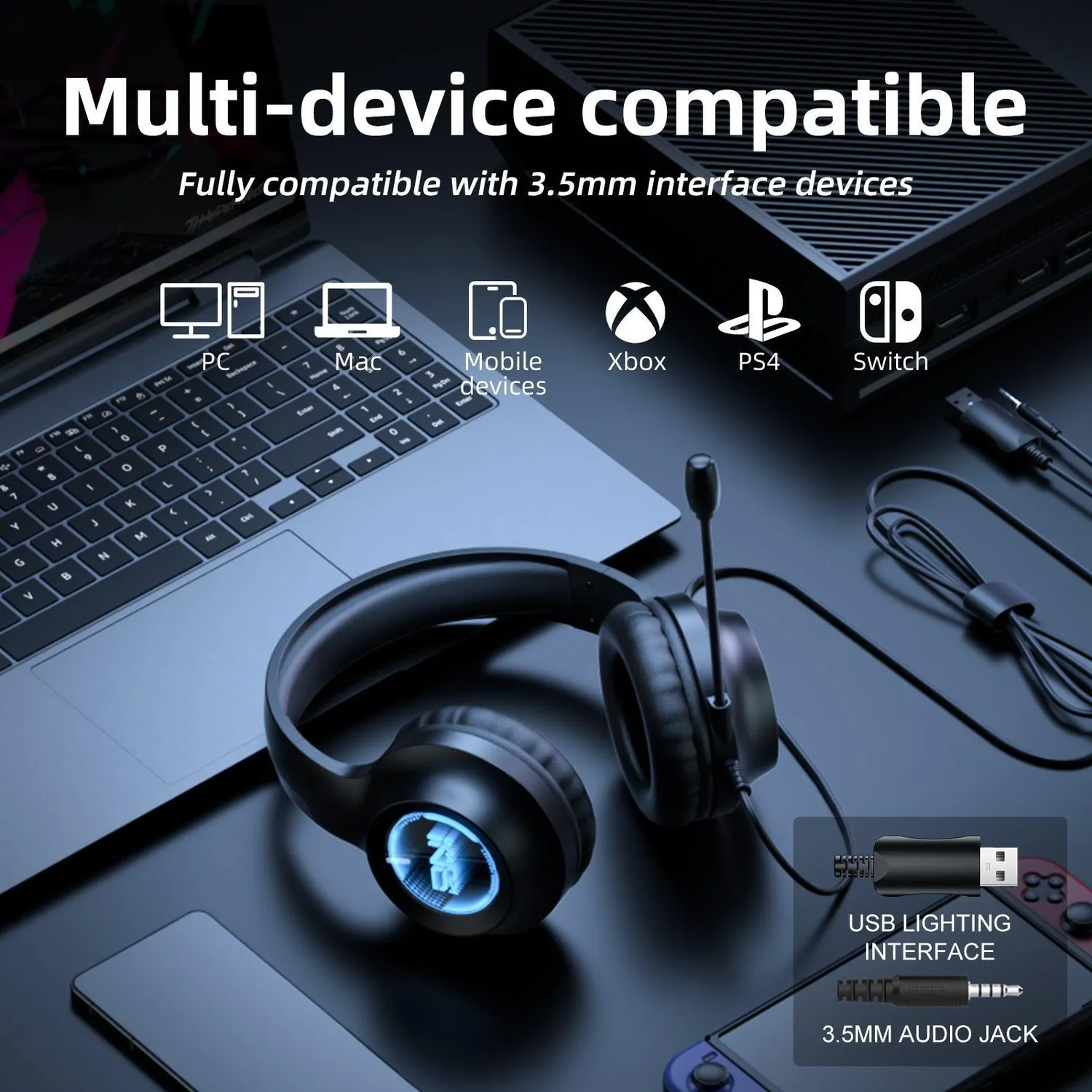 ONIKUMA X36 gaming headset zwart bedraad met licht