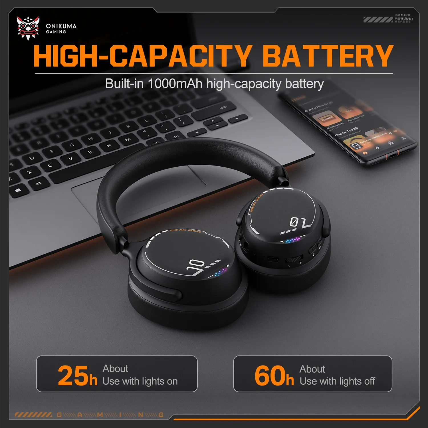 ONIKUMA GT886 wireless gaming headset zwart RGB