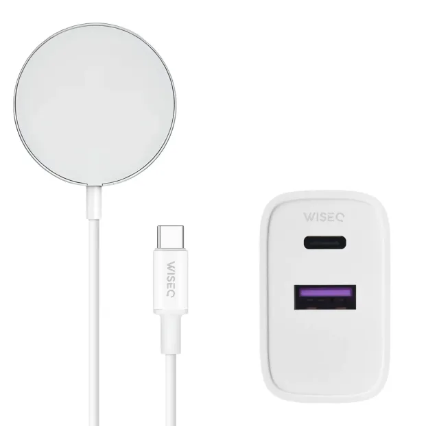 WISEQ 15W MagSafe draadloze oplader wit met adapter
