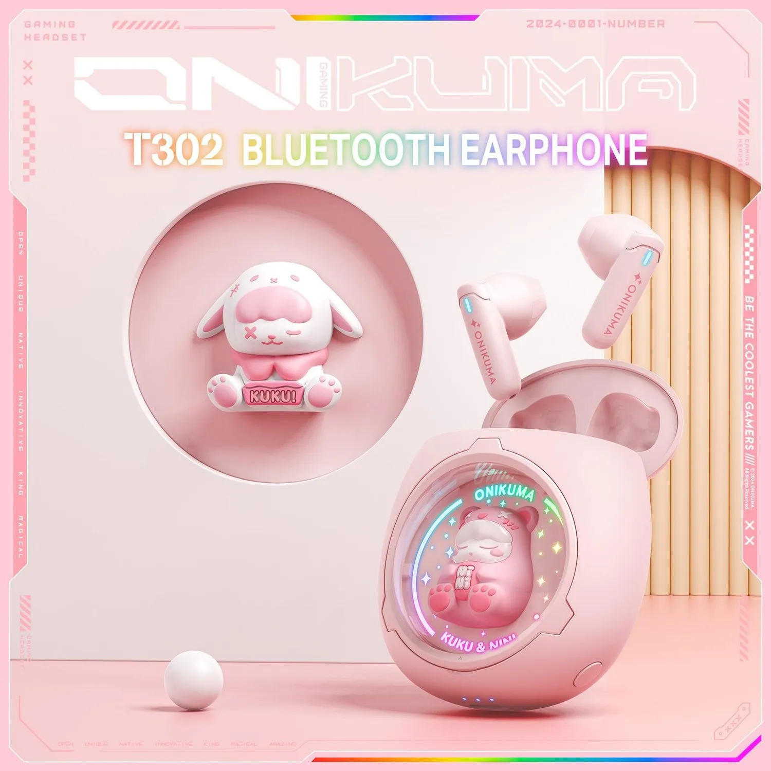 ONIKUMA T302 oordopjes roze met laadcase
