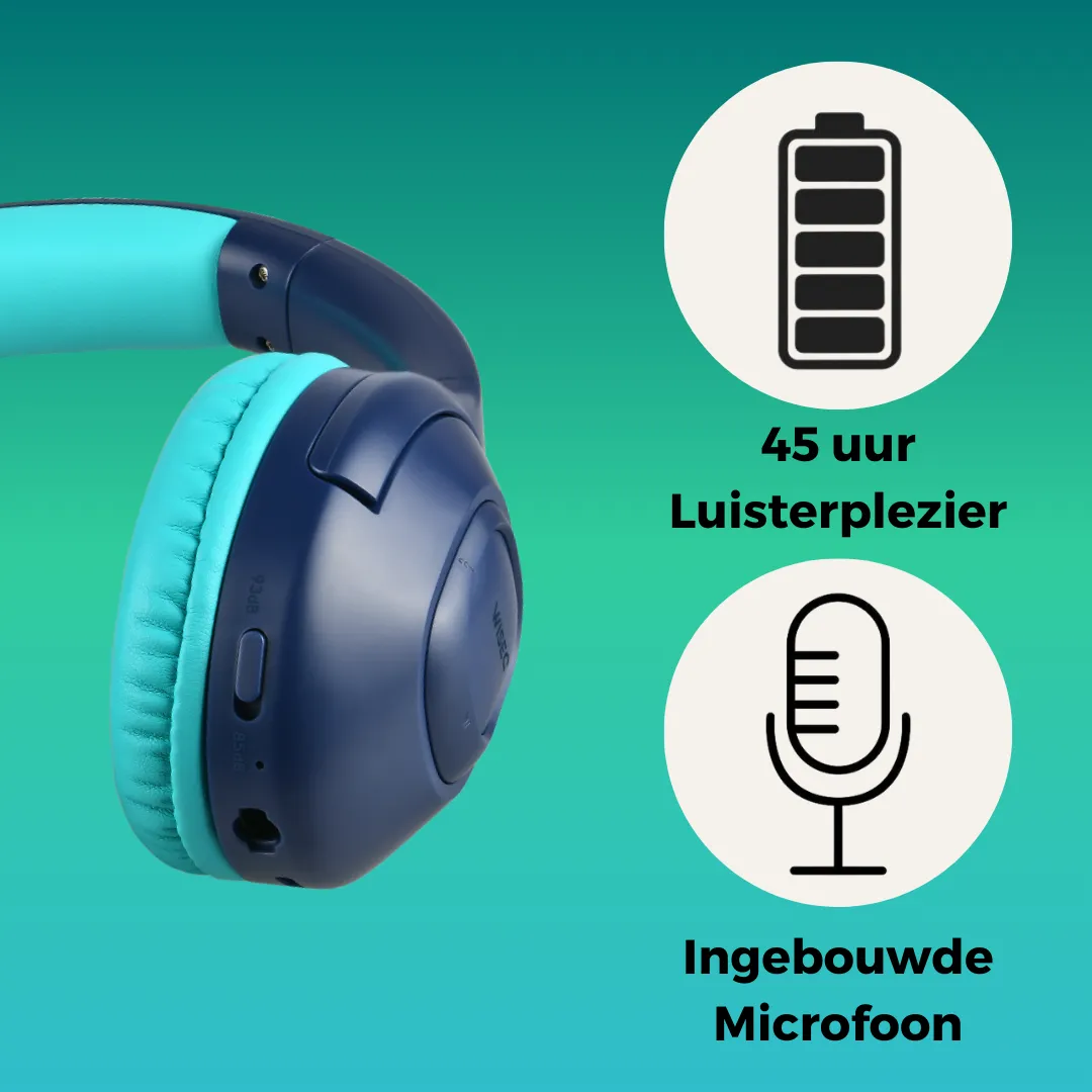 WISEQ Unbreakable kinder koptelefoon blauw draadloos 45 uur