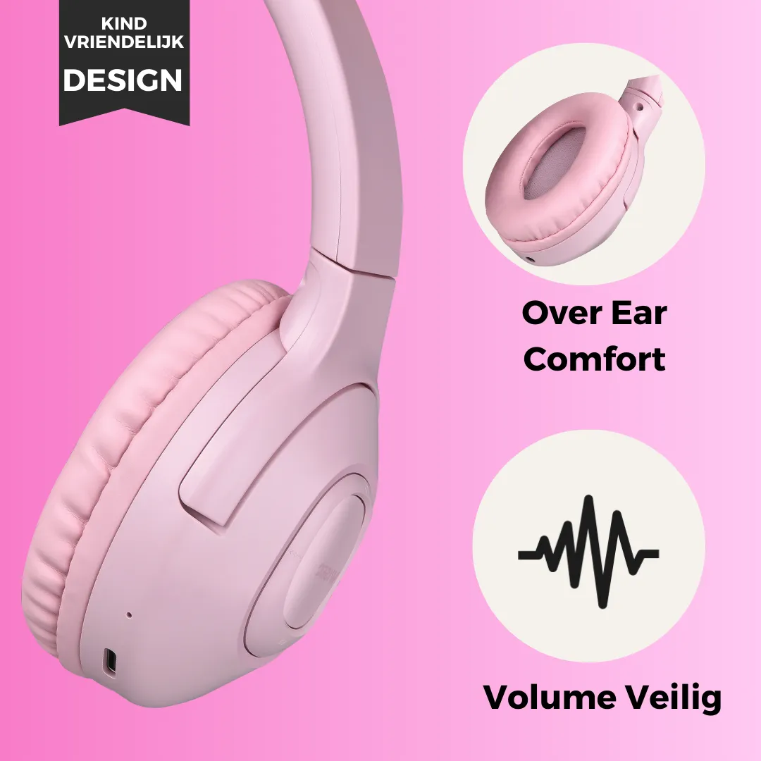 WISEQ Unbreakable Kinderkoptelefoon Draadloos Roze 45u