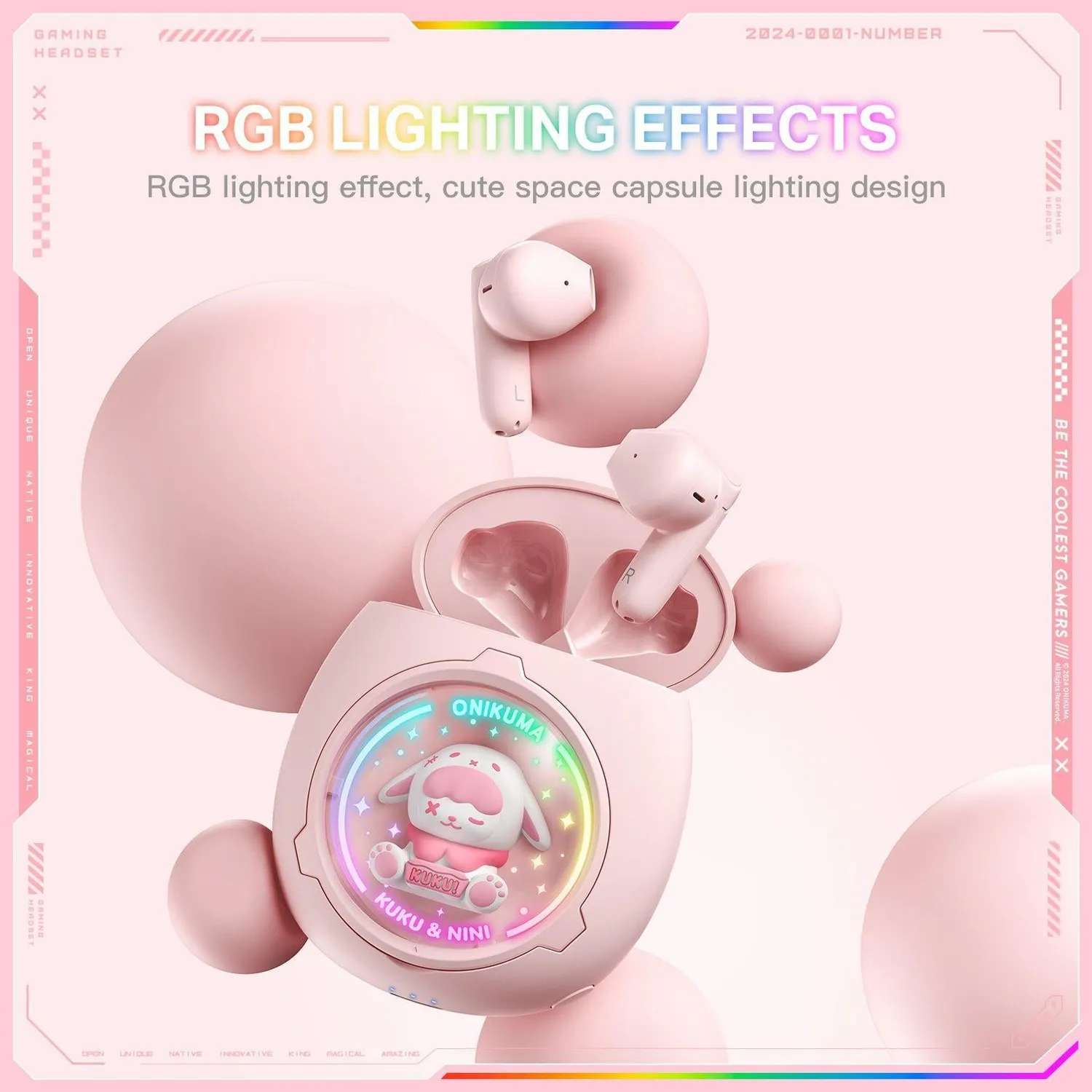 ONIKUMA T302 oordopjes roze met laadcase