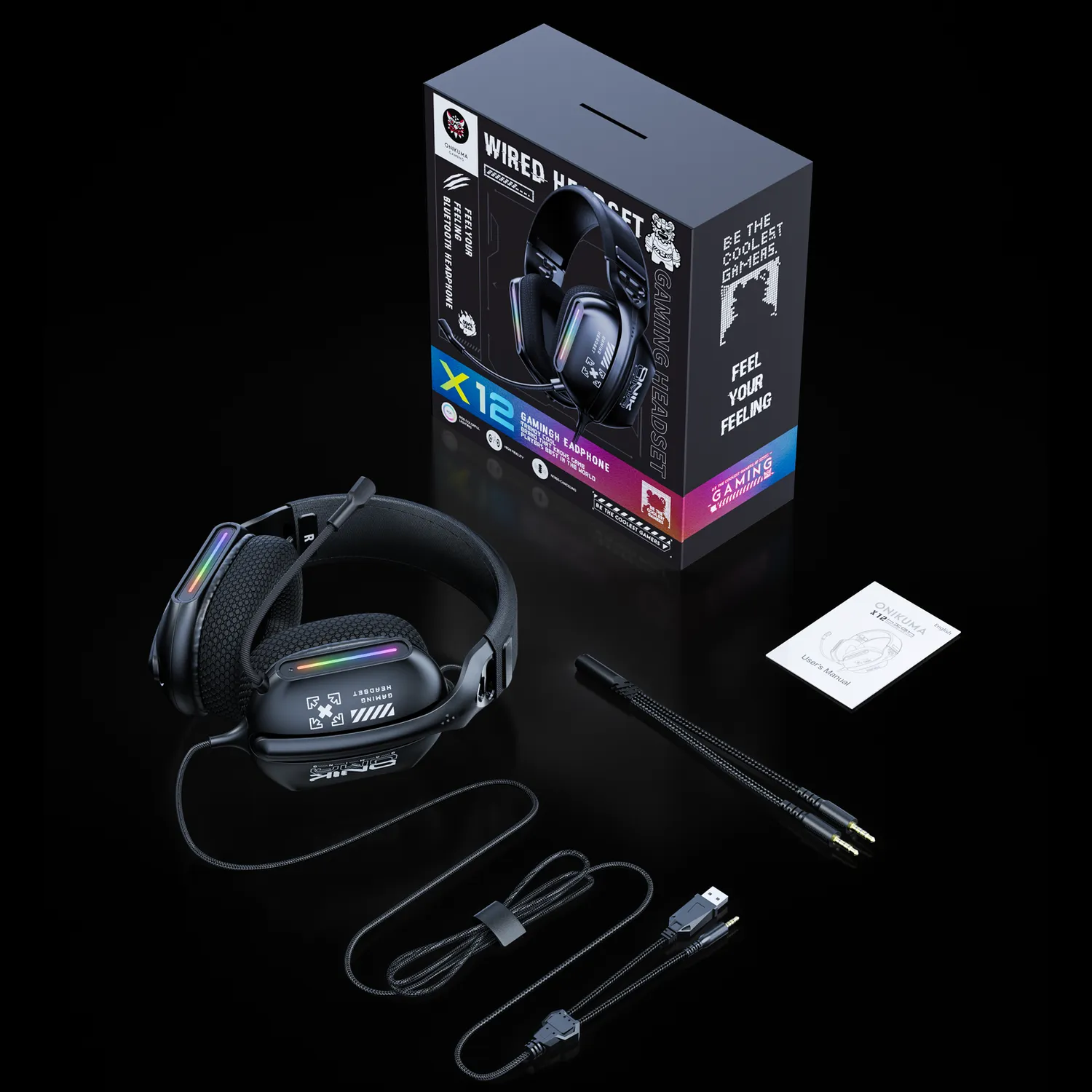 ONIKUMA X12 bedrade gaming headset zwart RGB