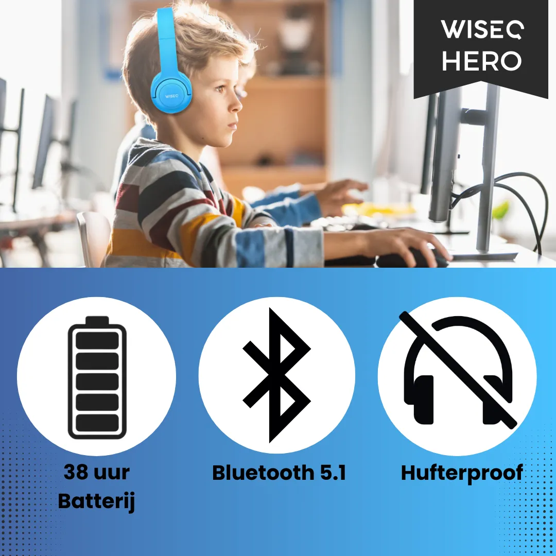 WISEQ Hero kinderkoptelefoon blauw 38 uur volumebegrensd
