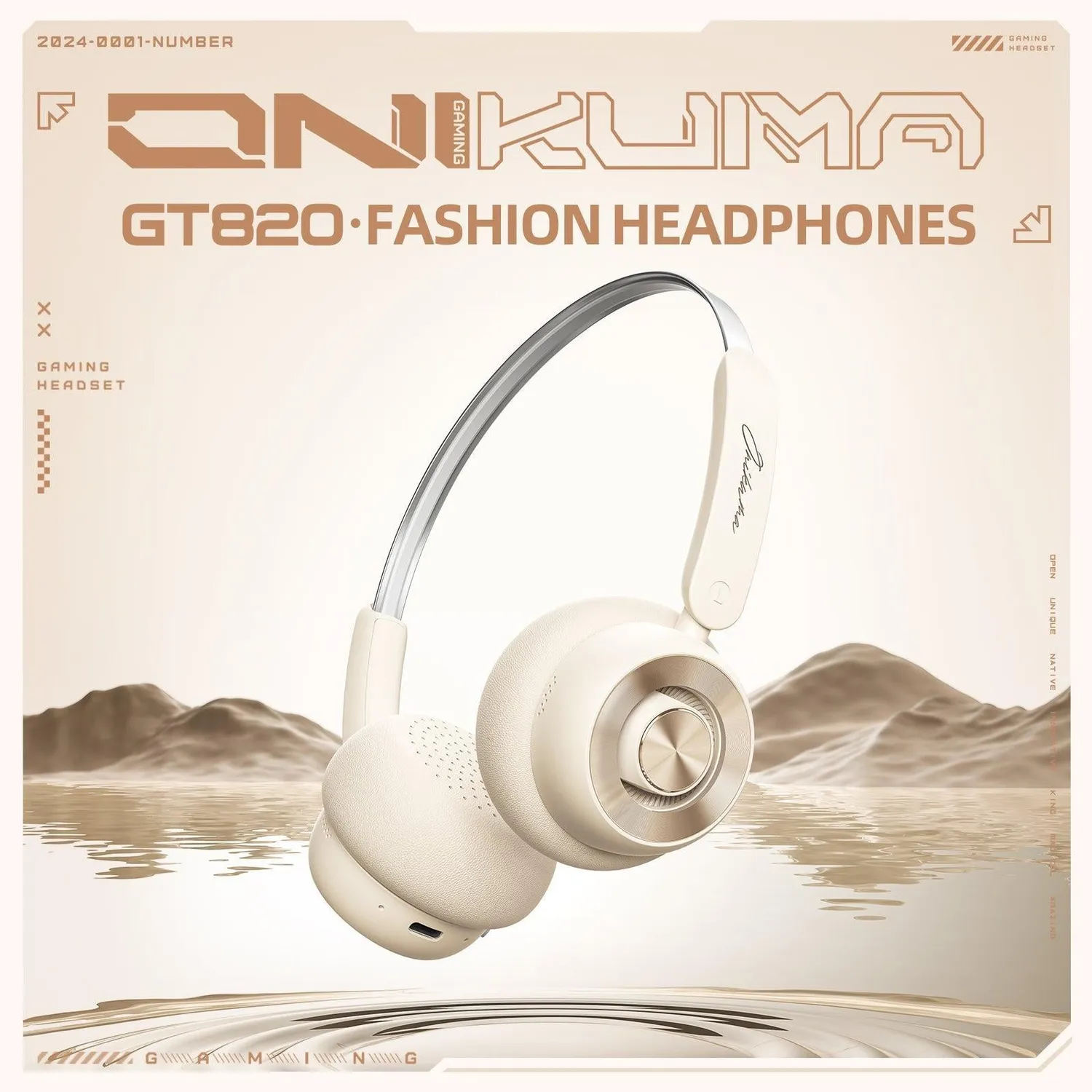 ONIKUMA GT820 koptelefoon beige 65 uur