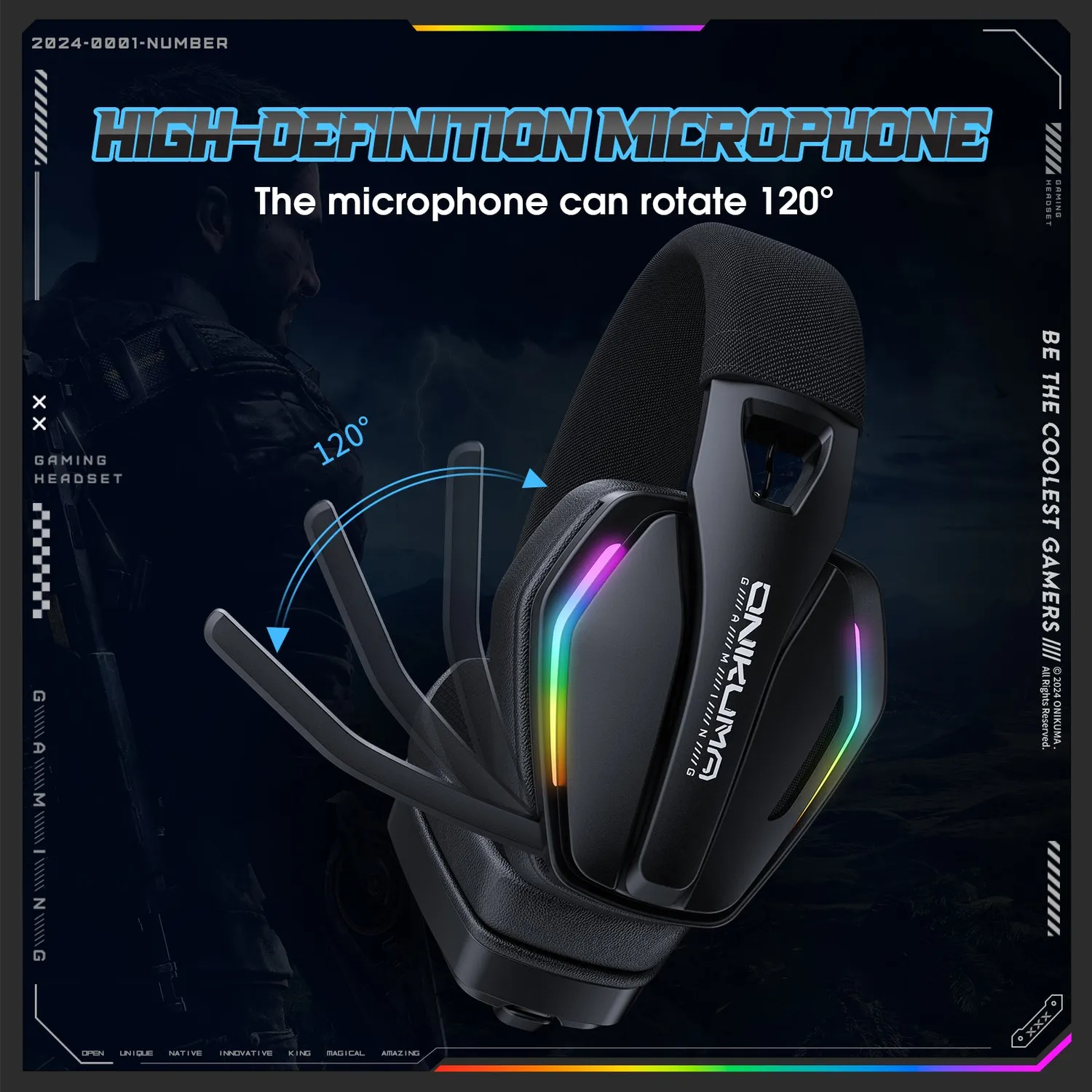 ONIKUMA GT826 gaming headset zwart 3-modi 20 uur