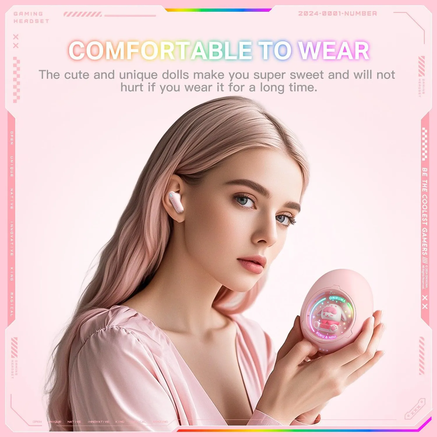 ONIKUMA T302 oordopjes roze met laadcase