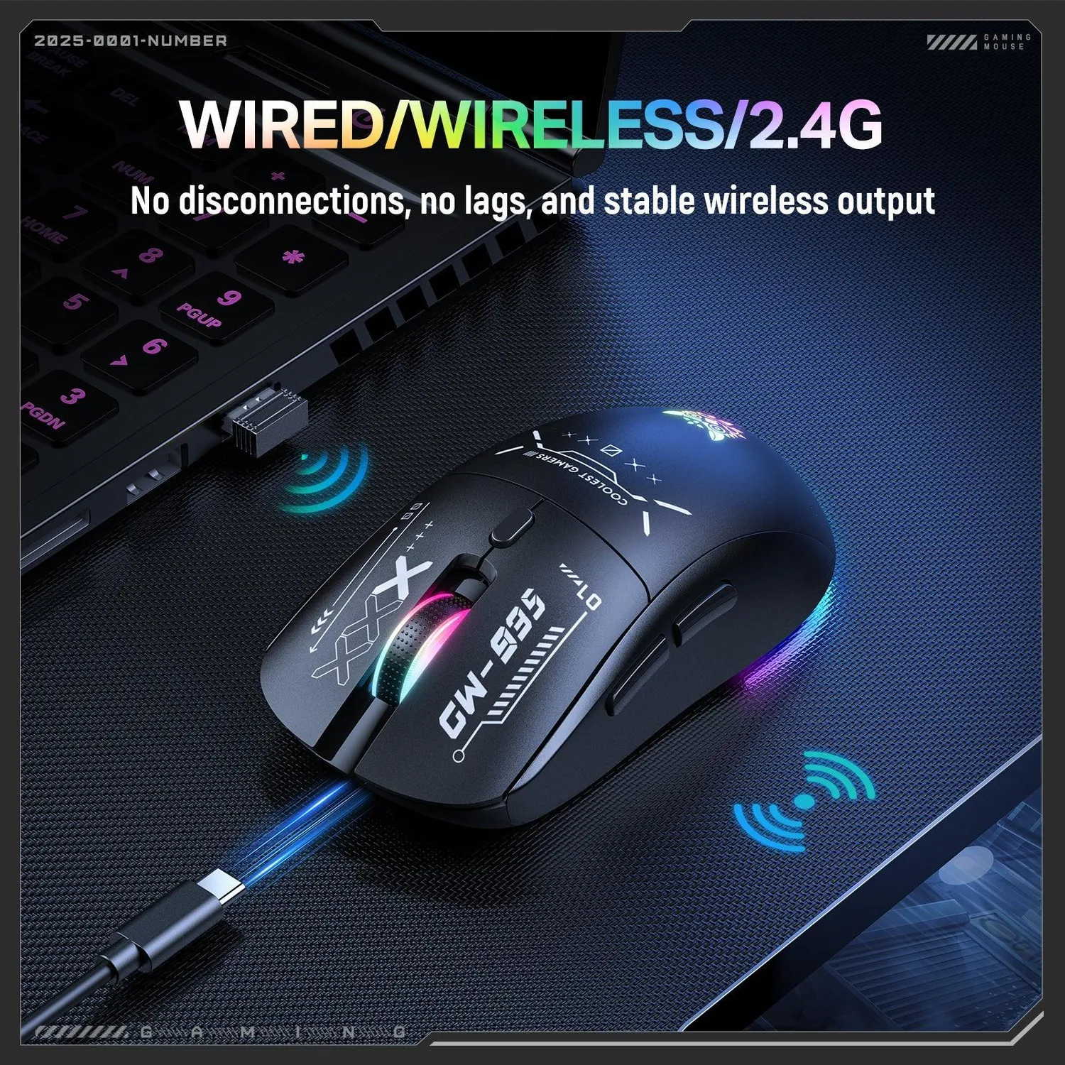 ONIKUMA CW935 Gaming Muis Zwart Draadloos RGB 12800DPI