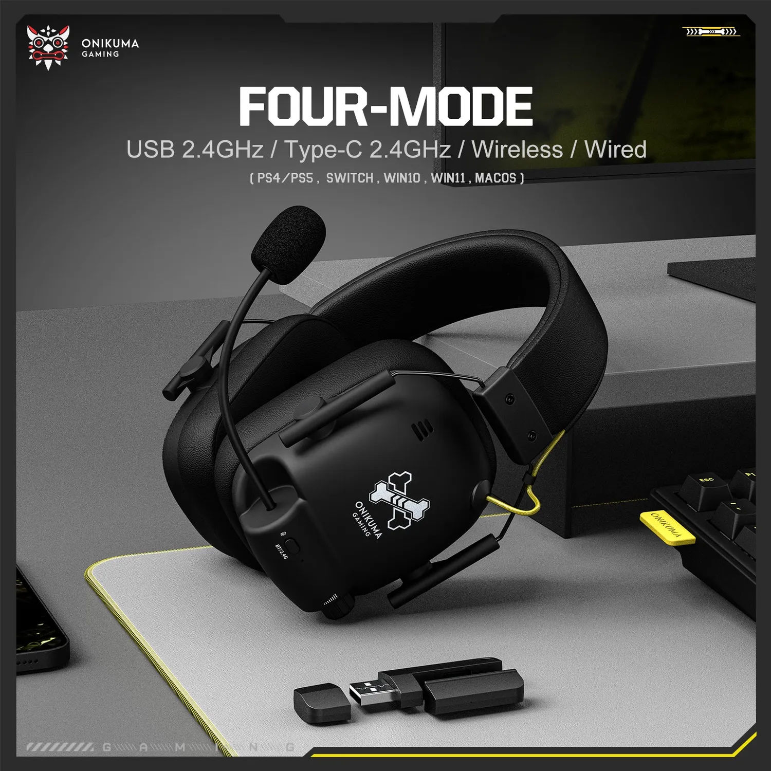 ONIKUMA GT888 draadloze gaming headset zwart 60 uur