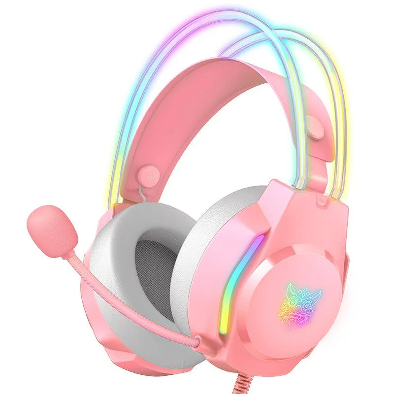 ONIKUMA X26 gaming headset roze bedraad – met RGB