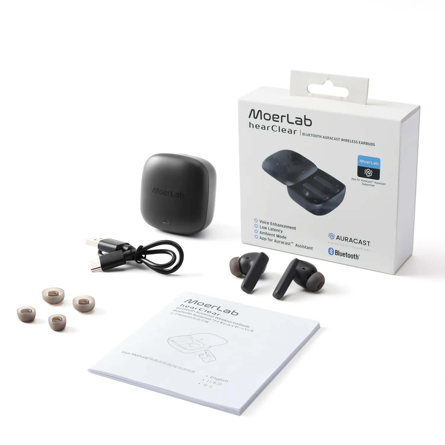 Moerlab hearClear Auracast draadloze oordopjes