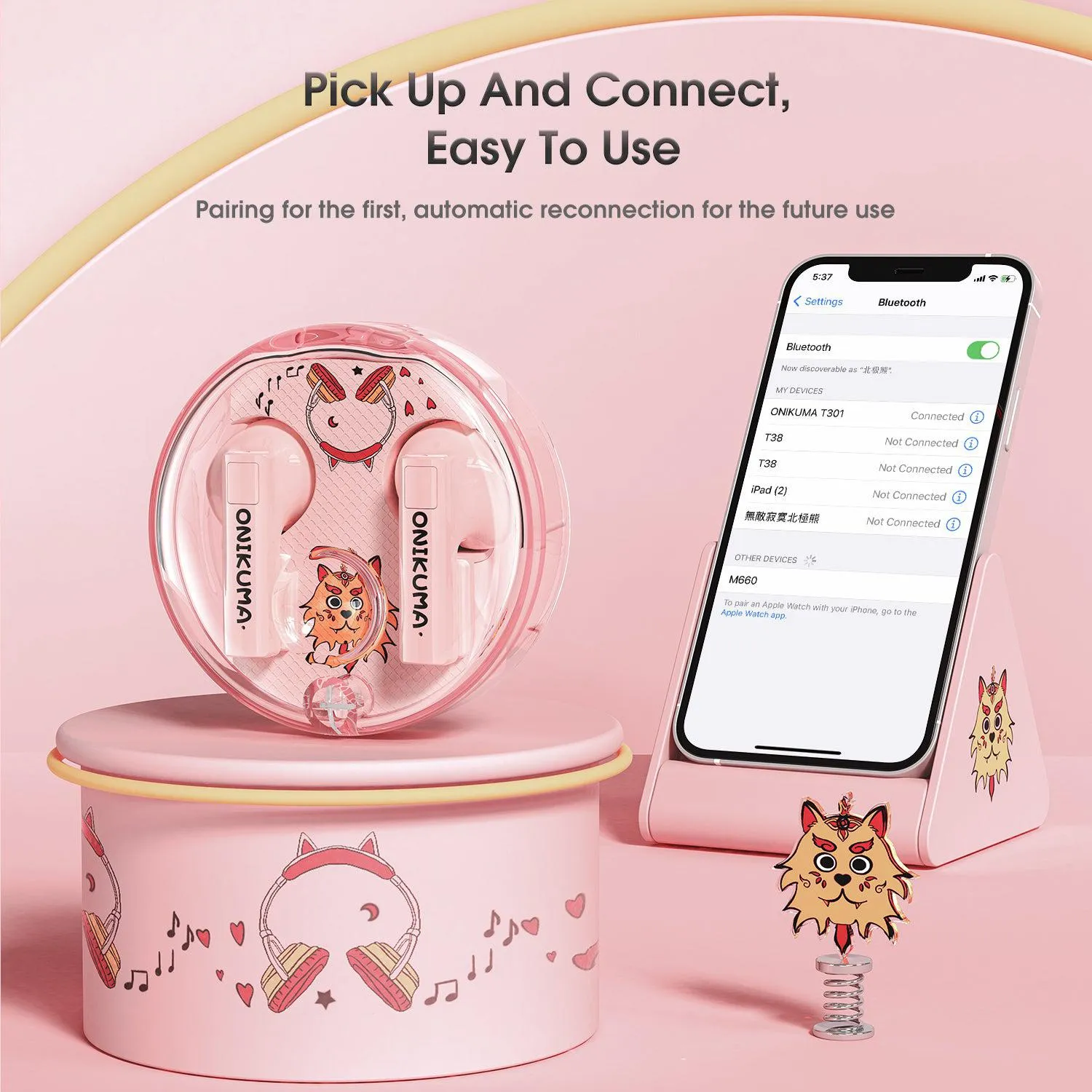 ONIKUMA T301 oordopjes draadloos roze touch control
