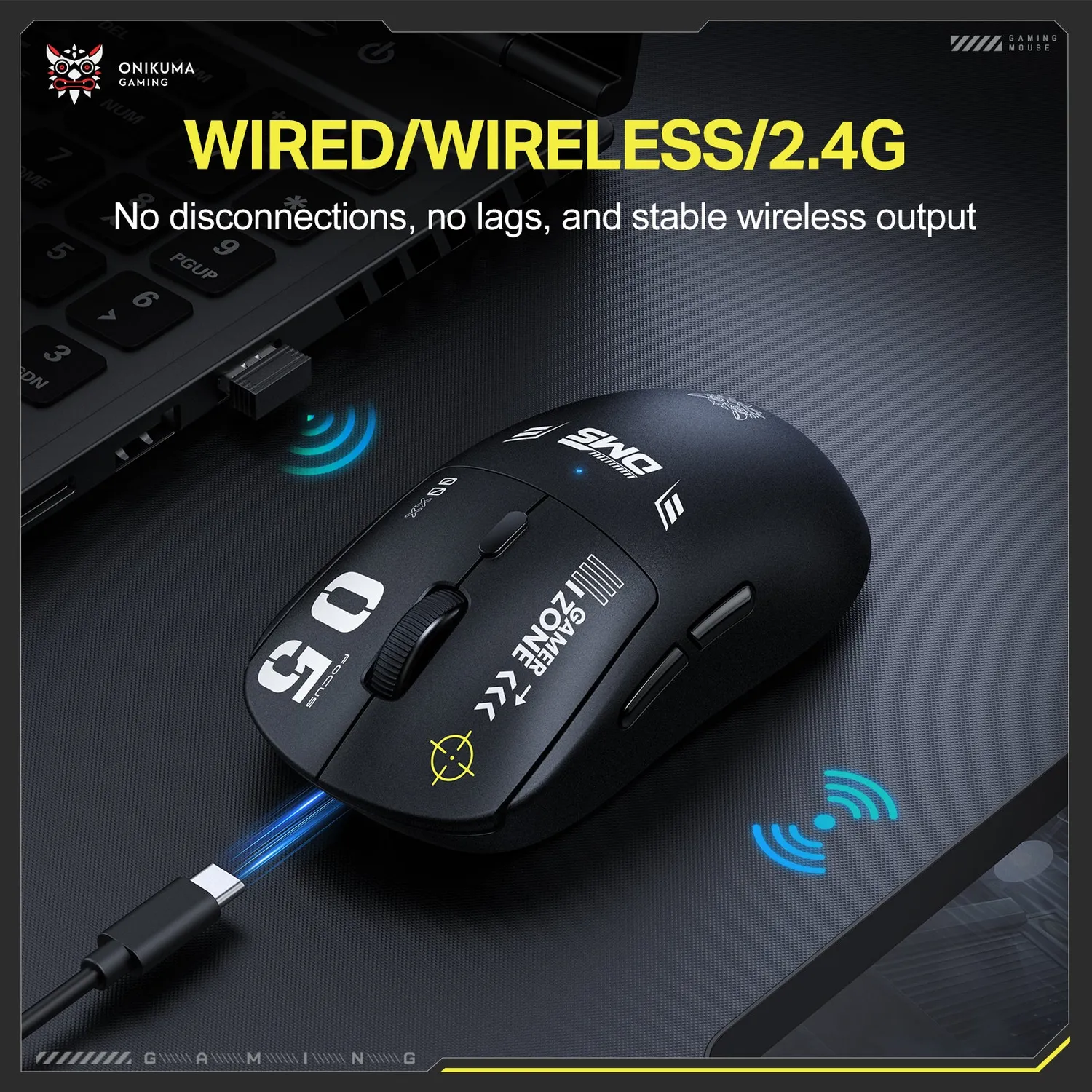 ONIKUMA DM05 draadloze gaming muis zwart 12800 DPI