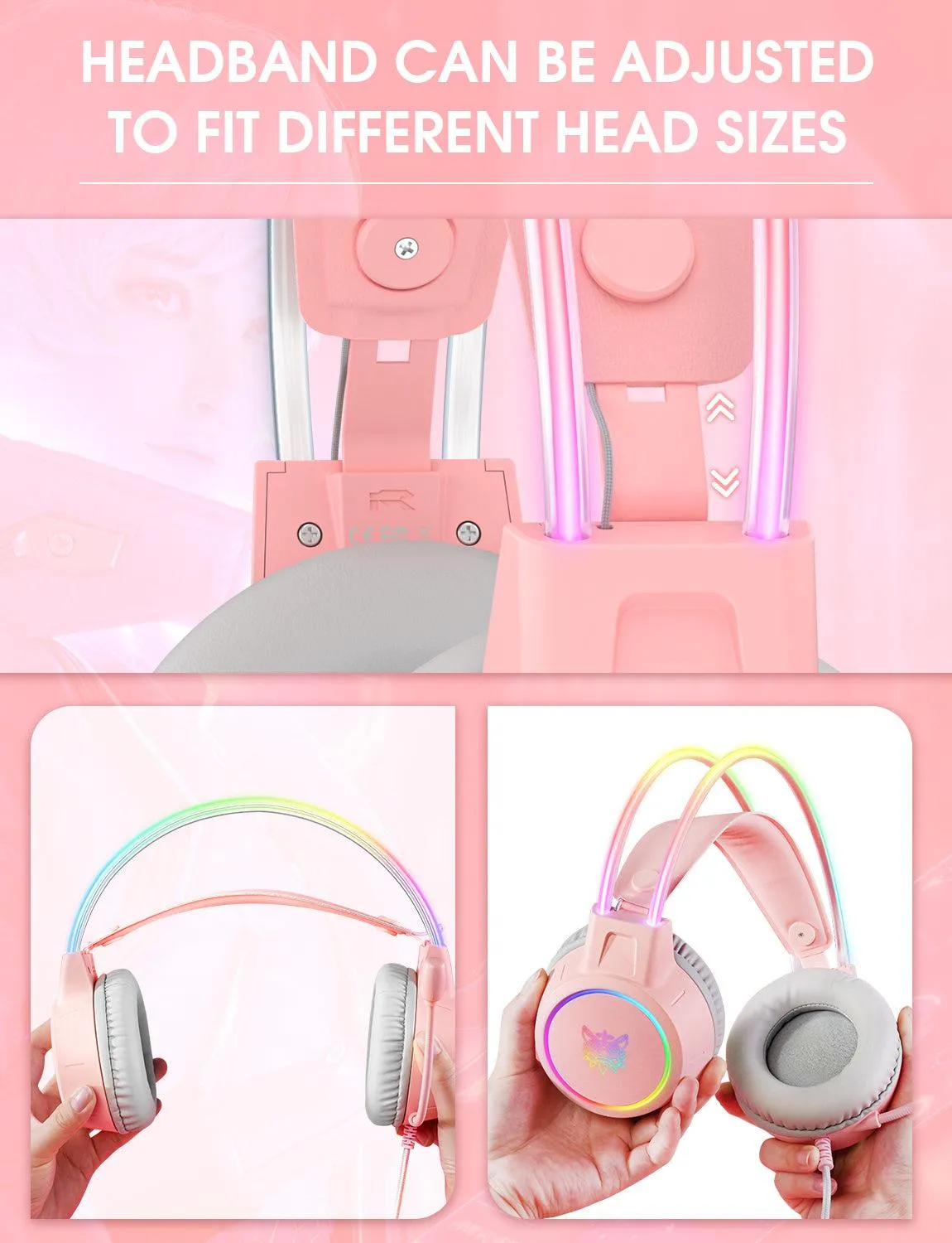 ONIKUMA X15 Pro gaming headset bedraad roze RGB