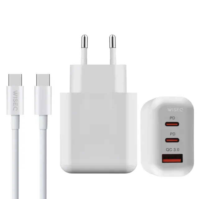 WISEQ 45W oplader 3-poorts met 100W USB-C kabel 1m wit