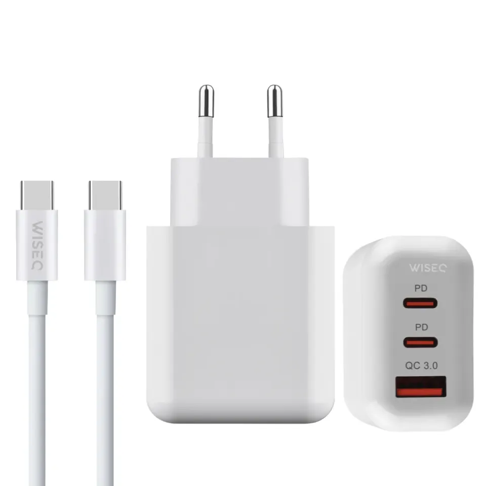 WISEQ 45W USB-C oplader 3-poorts wit 2 meter PD