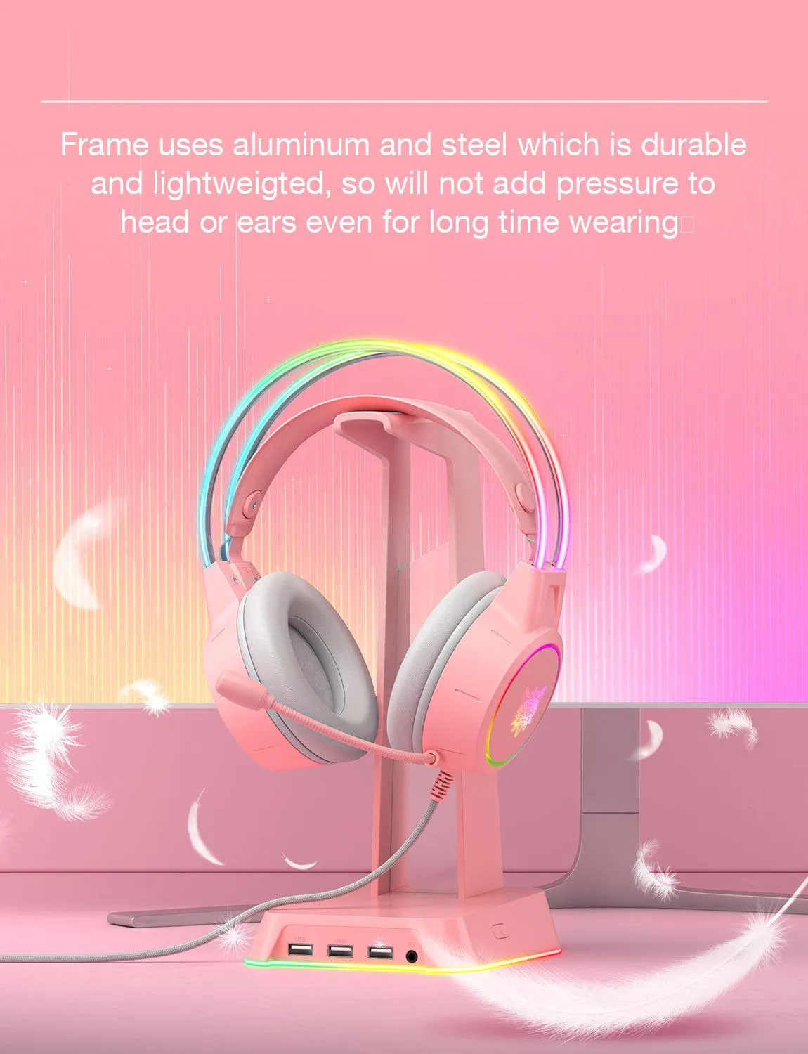ONIKUMA X15 Pro gaming headset bedraad roze RGB