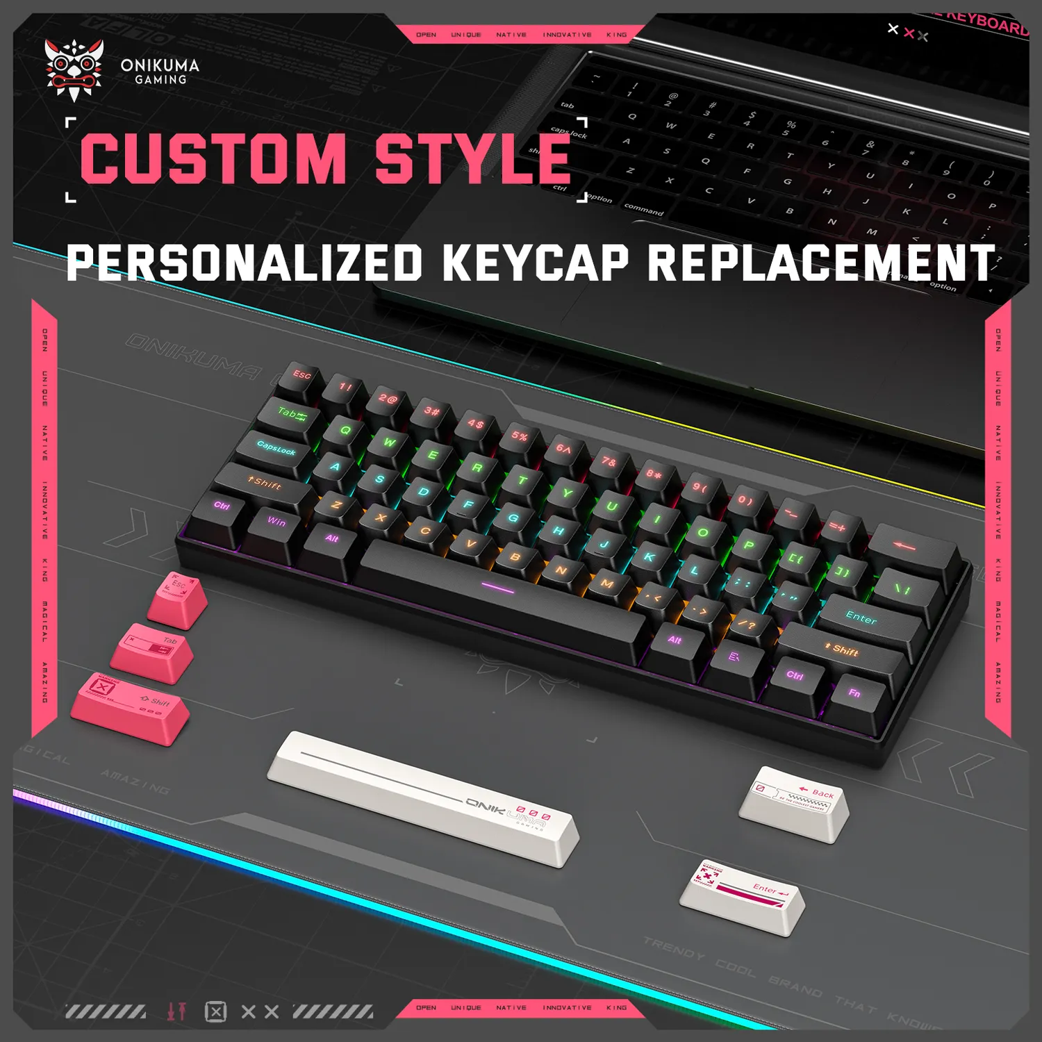 ONIKUMA G55 gaming toetsenbord 61 toetsen RGB compact