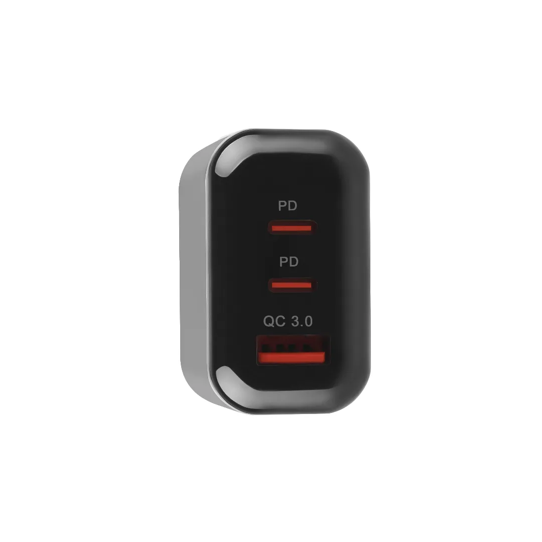 WISEQ 45W Snellader zwart 3-poorts met USB-C kabel 1m GaN