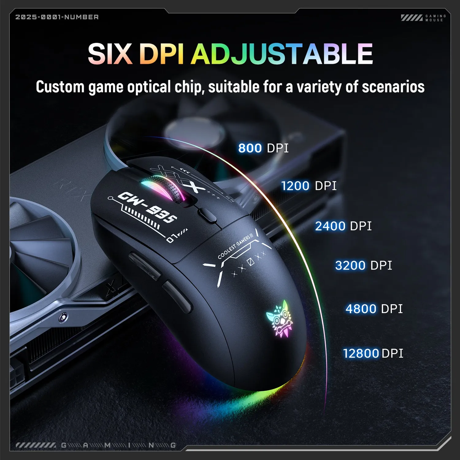 ONIKUMA CW935 Gaming Muis Zwart Draadloos RGB 12800DPI