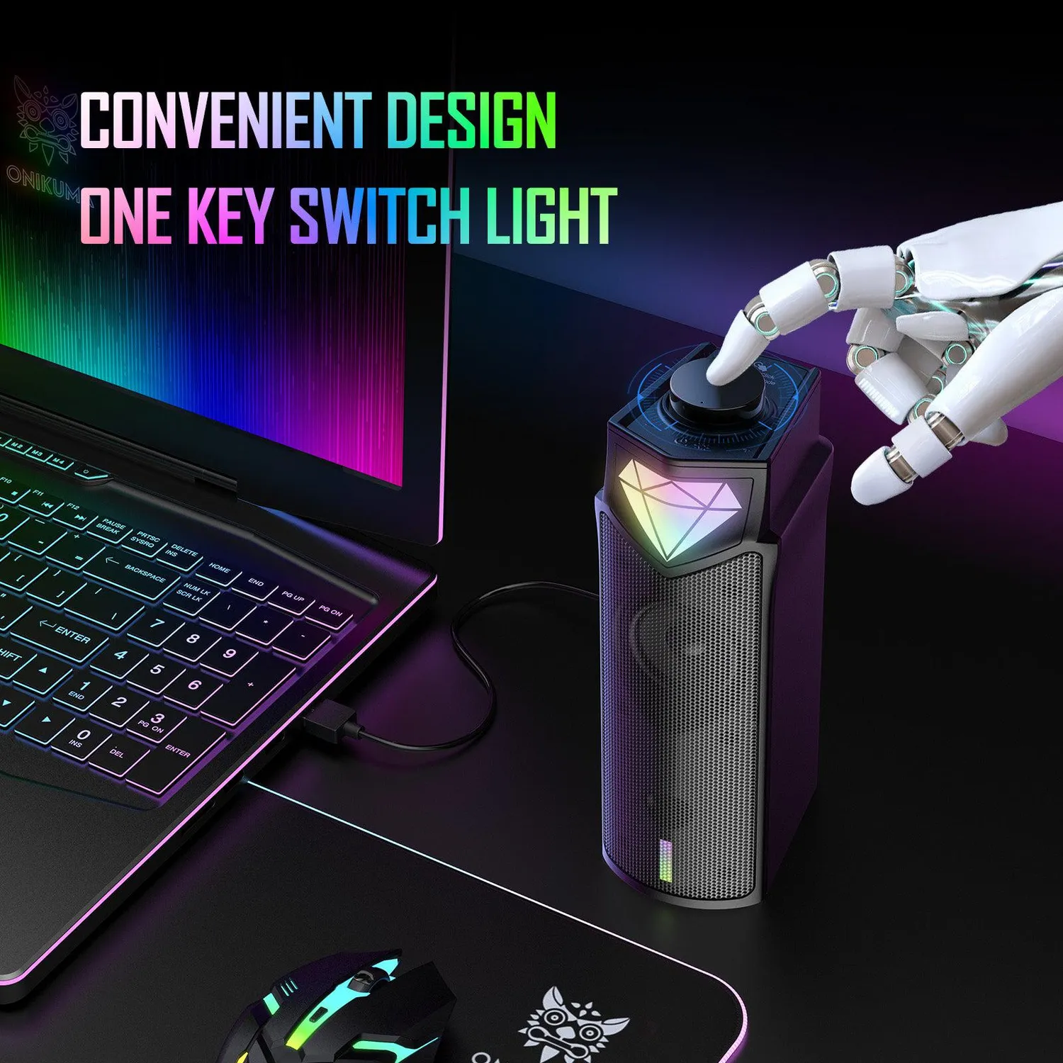 ONIKUMA L1 Speakerset Zwart Bluetooth USB RGB 2x5W
