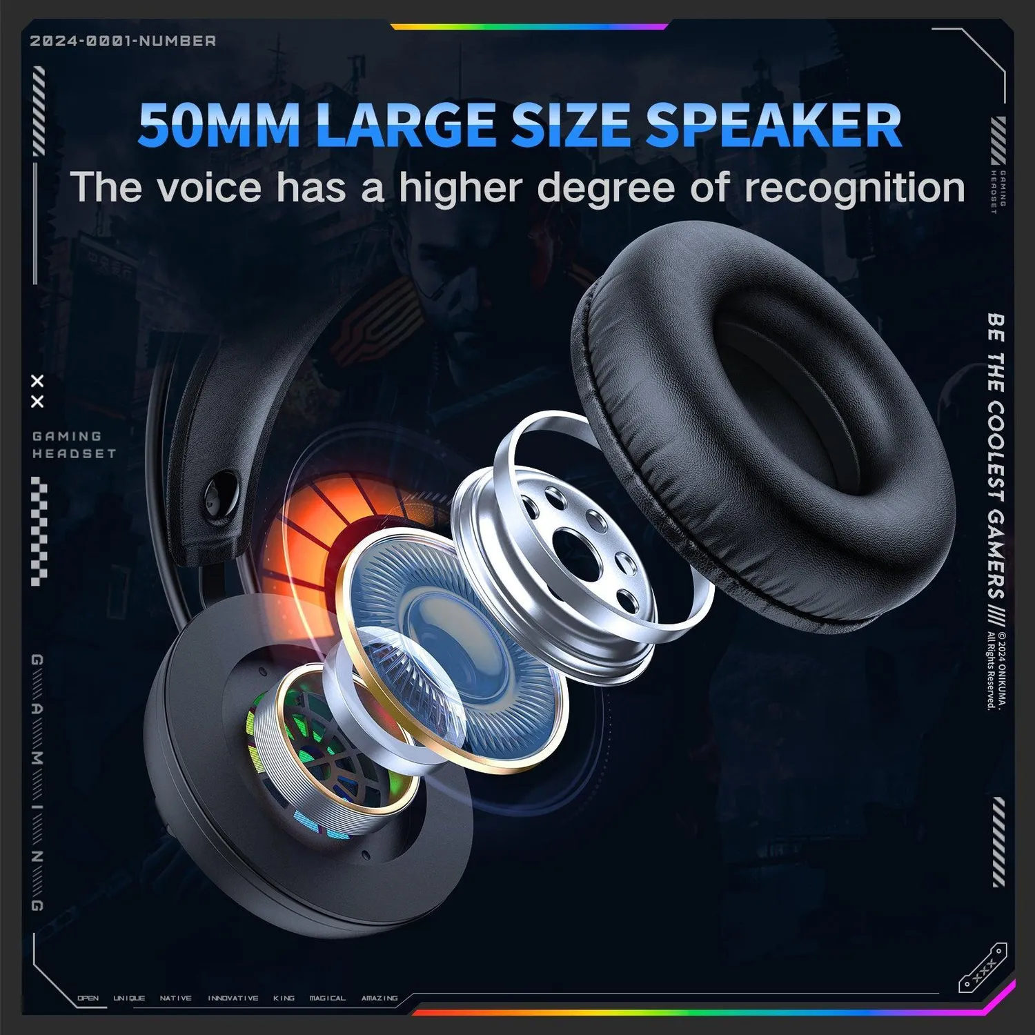 ONIKUMA X88 gaming headset zwart RGB 50mm