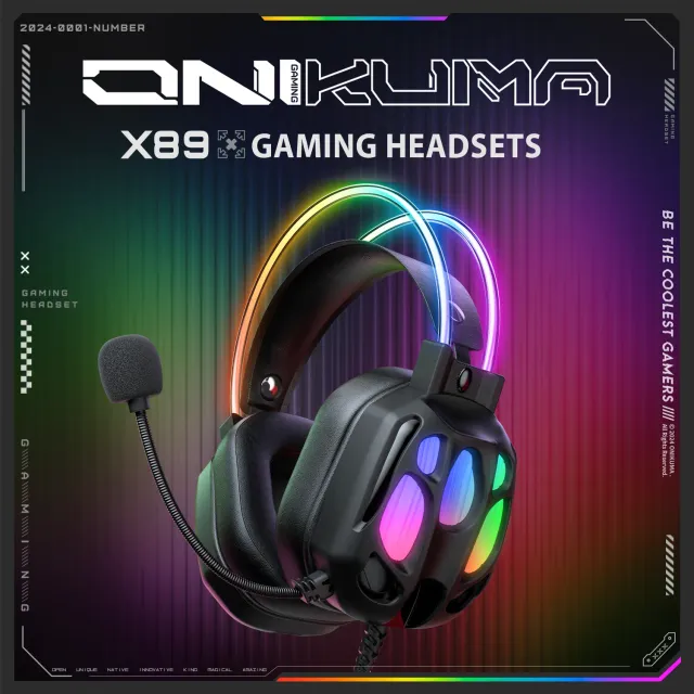 ONIKUMA X89 gaming headset zwart met RGB en microfoon