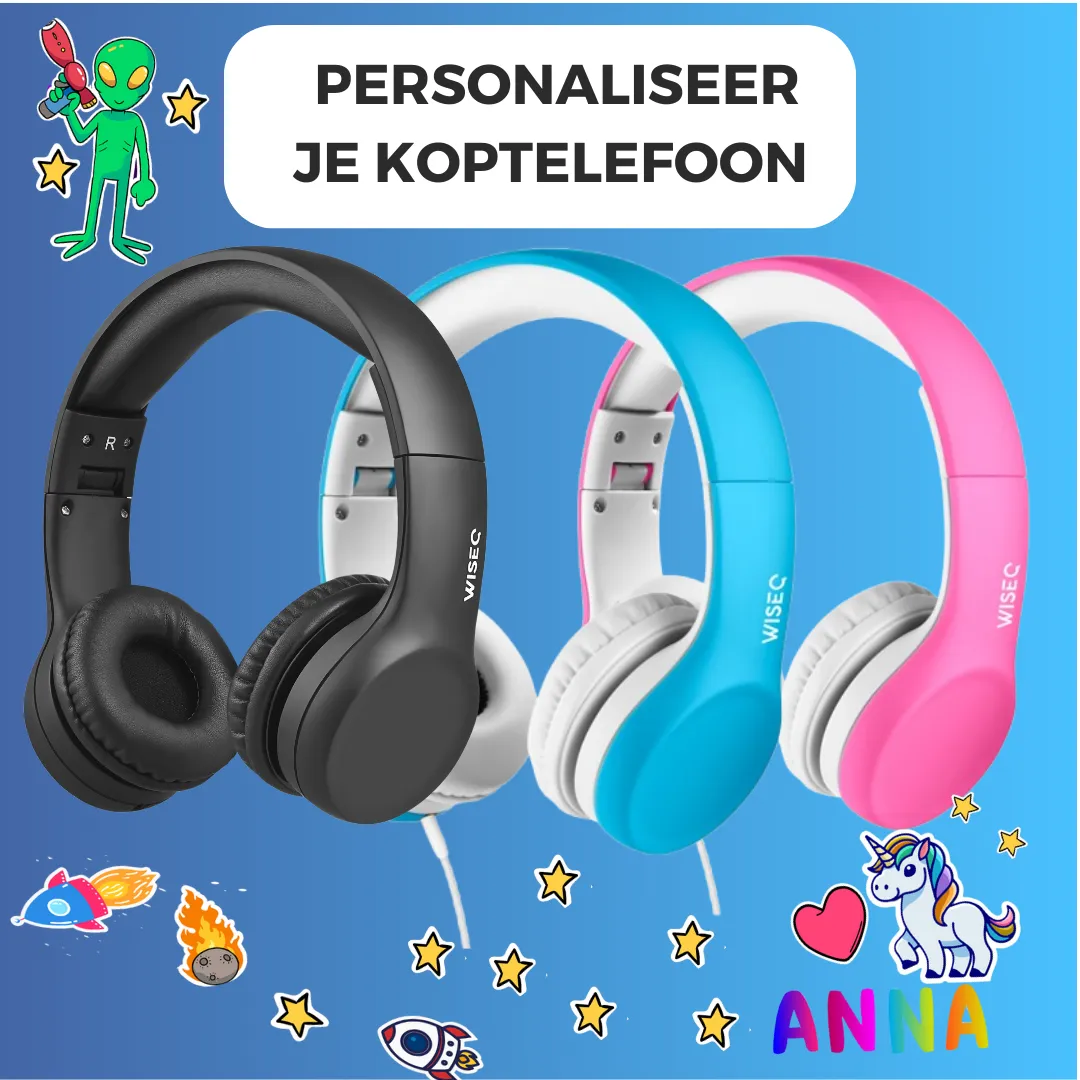 WiseQ Junior kinder koptelefoon bedraad zwart met 85 dB begrenzer