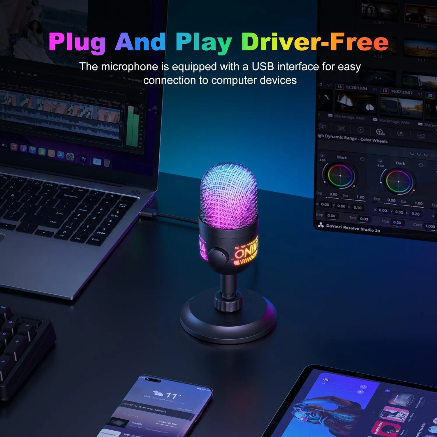 ONIKUMA M930 studio microfoon zwart USB met RGB