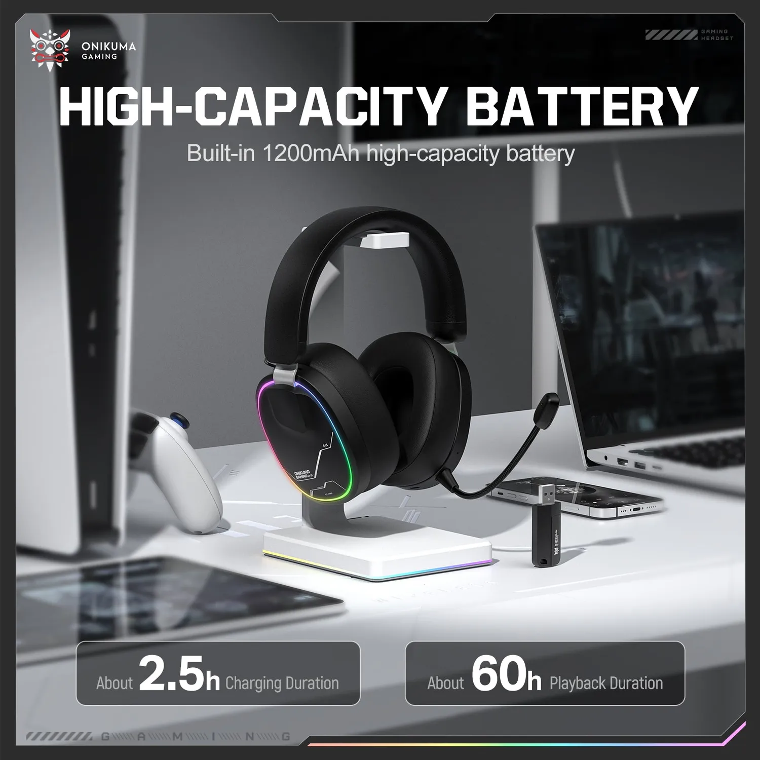 ONIKUMA GT836 gaming headset zwart 60 uur