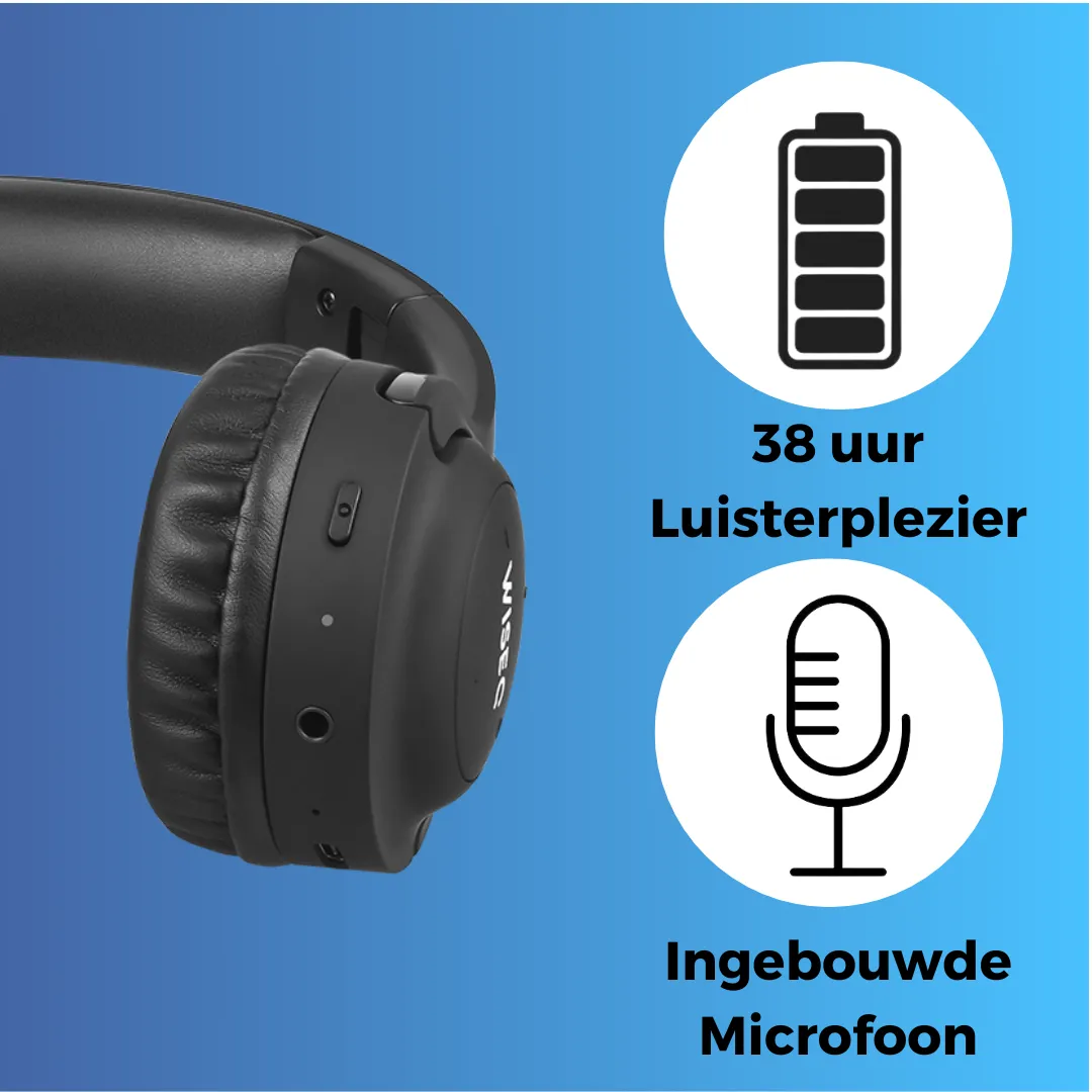 WiseQ Hero Draadloze Kinderkoptelefoon Zwart 38 uur