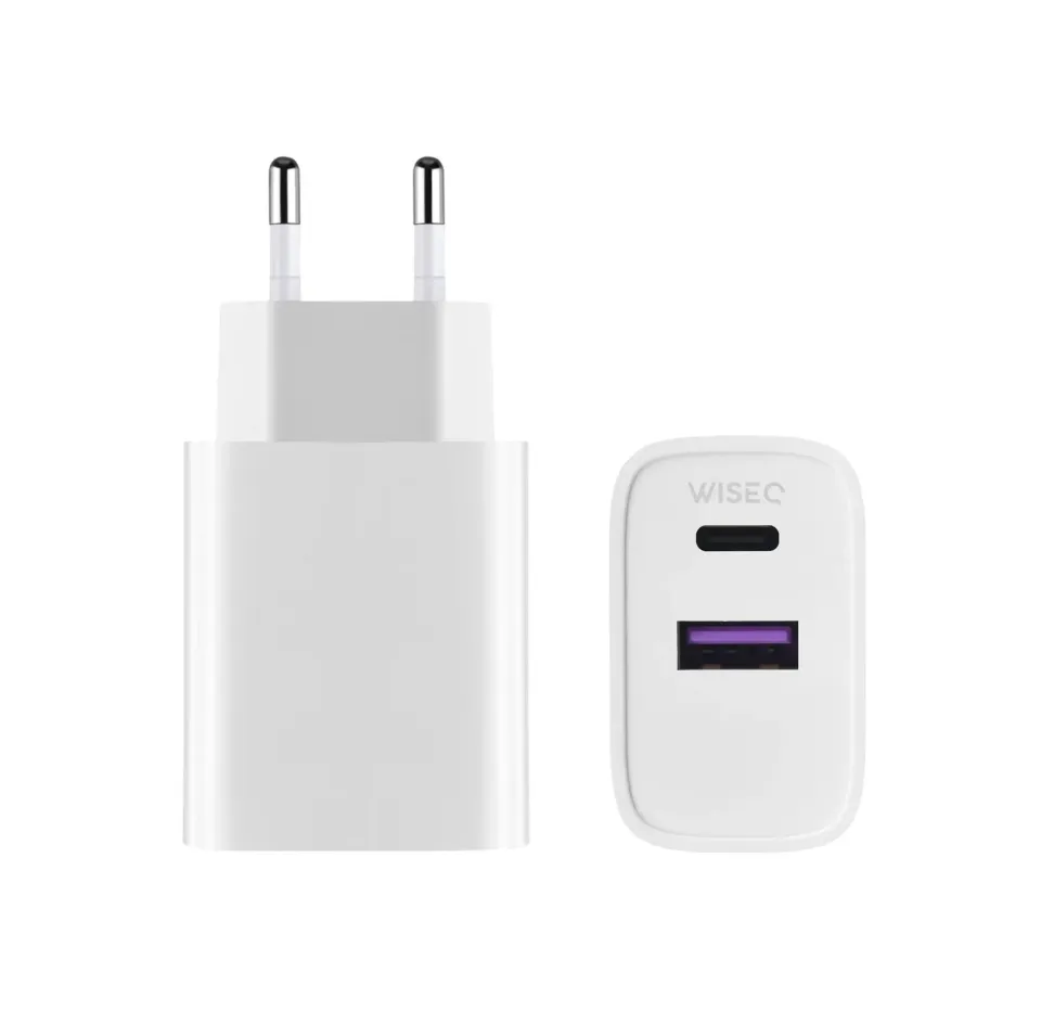 WiseQ Dual Charge 25W Adapter USB-C Wit Dubbele Poort