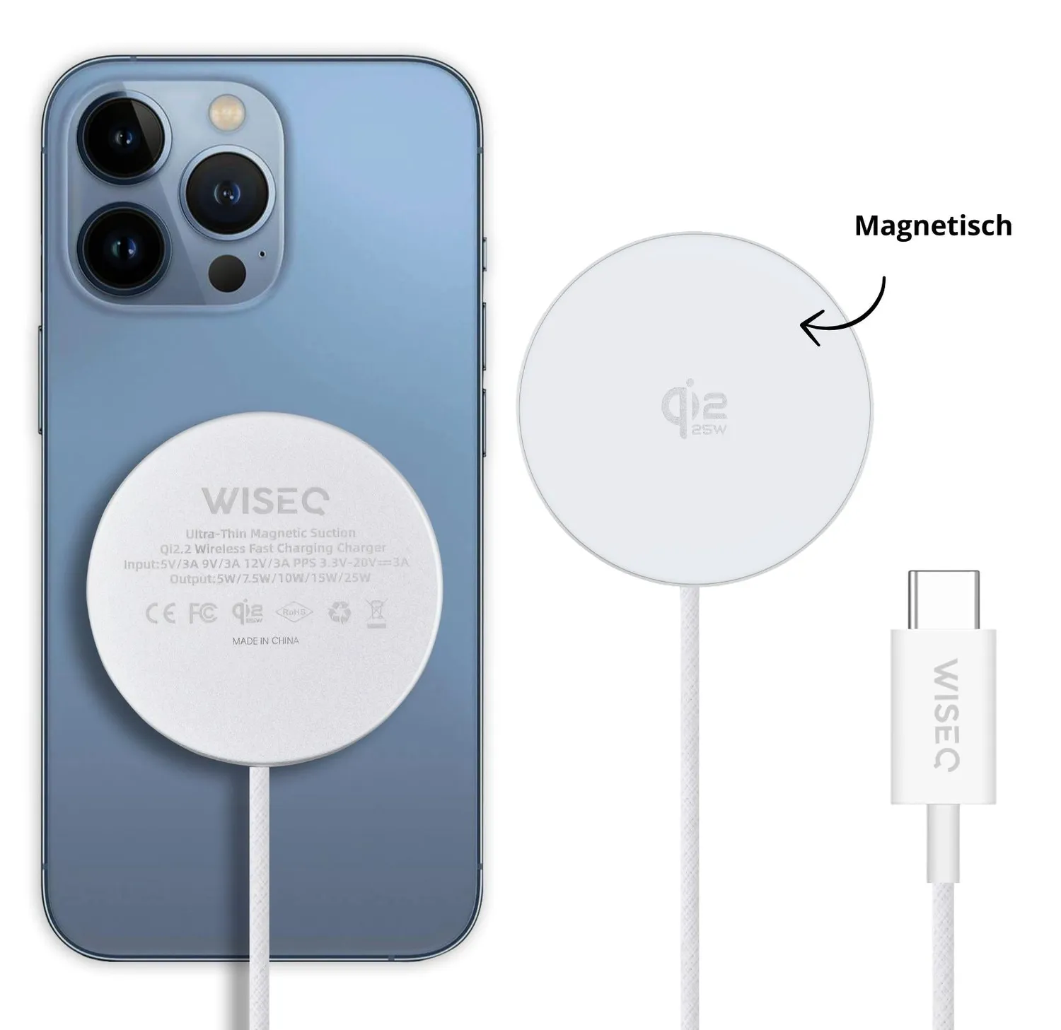 WISEQ 25W MagSafe draadloze lader wit 30W adapter