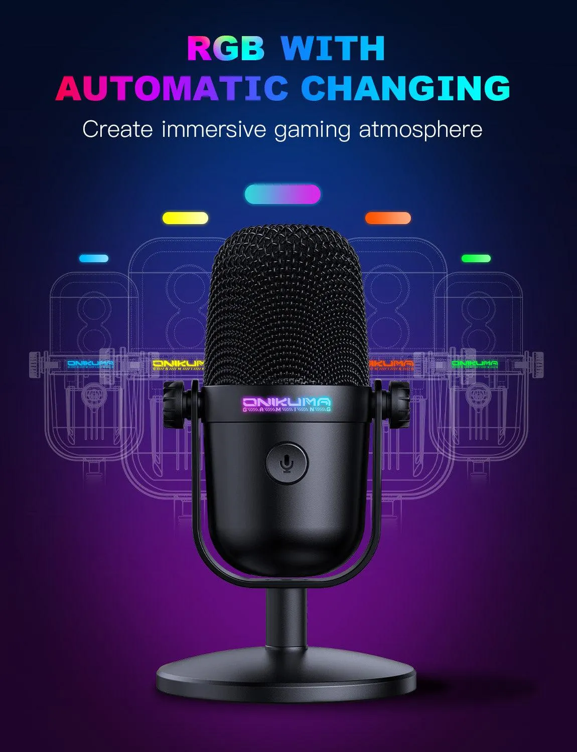 ONIKUMA M830 usb condensator microfoon zwart RGB
