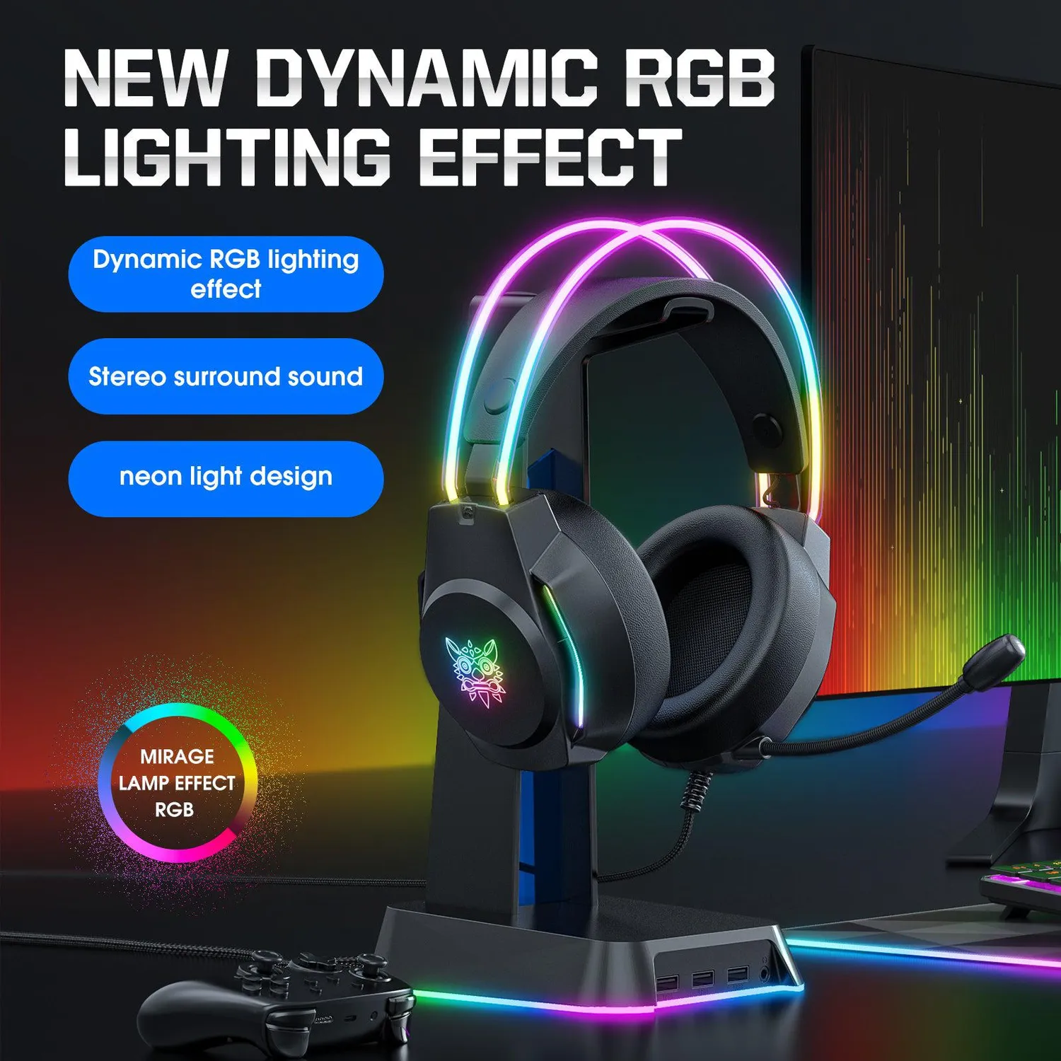 ONIKUMA X26 gaming headset roze bedraad – met RGB