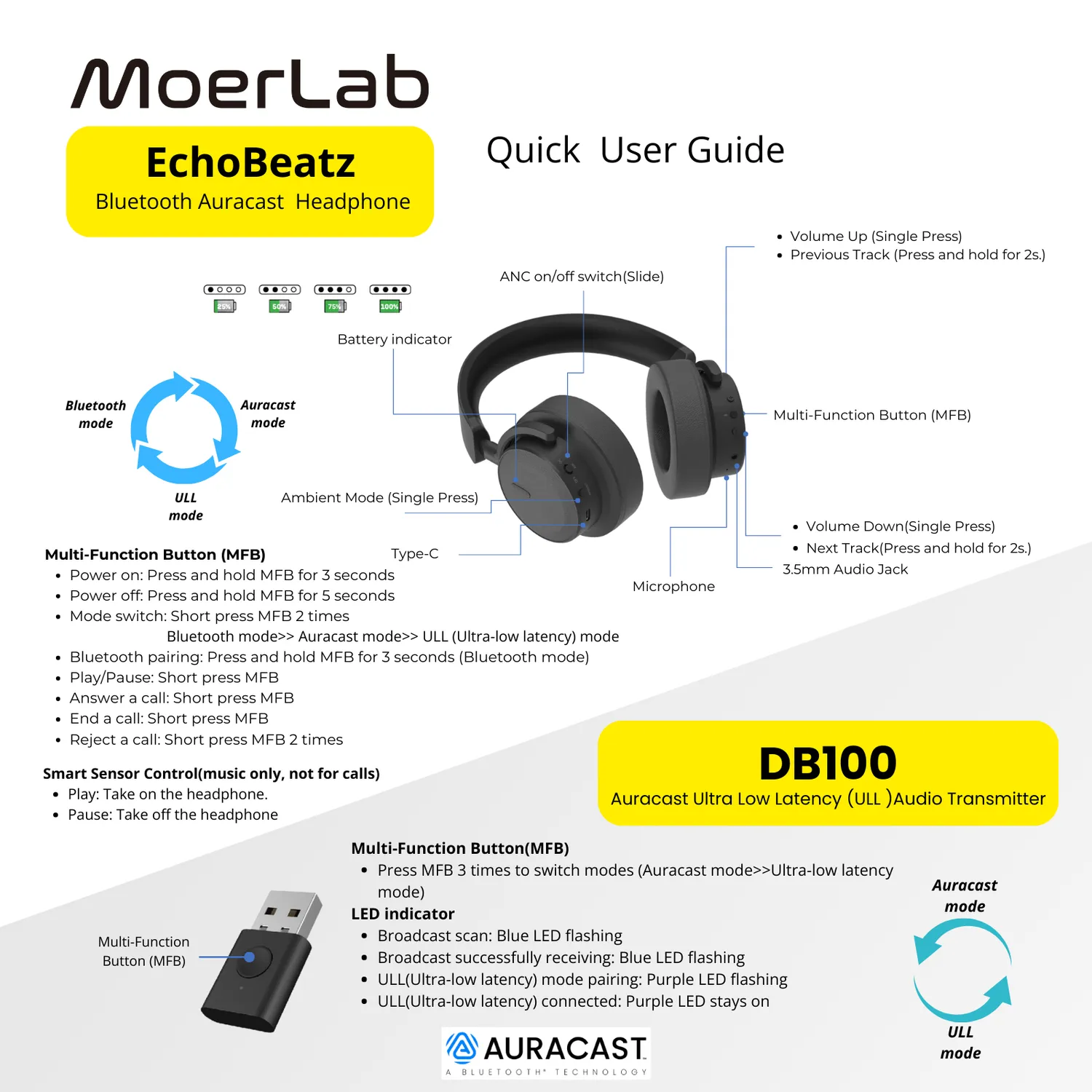 Moerlab DB100 Auracast audio zender ULL 20ms