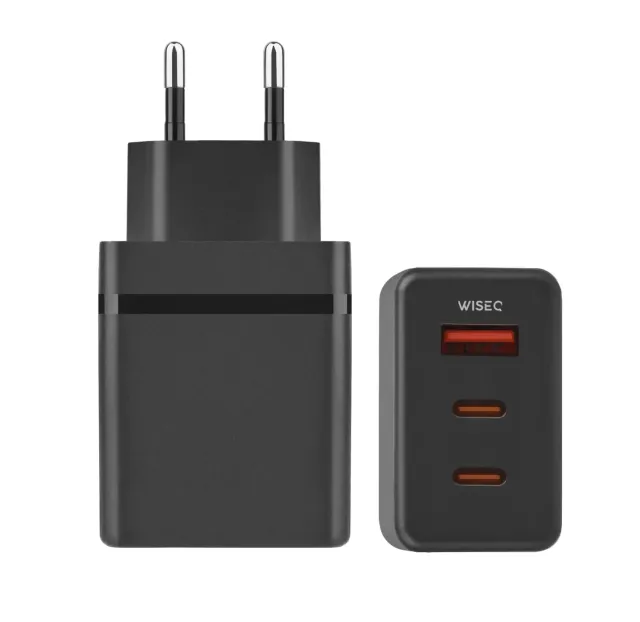 WISEQ 38W Adapter Snellader Zwart 2x USB-C + USB-A