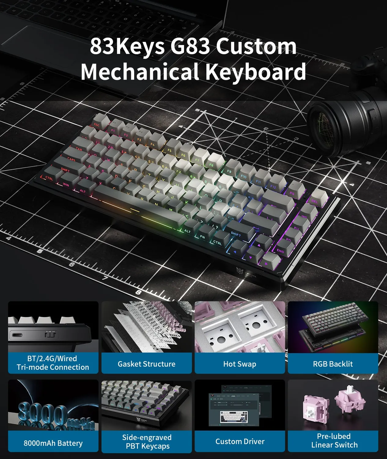 ONIKUMA G83 gaming toetsenbord zwart draadloos RGB